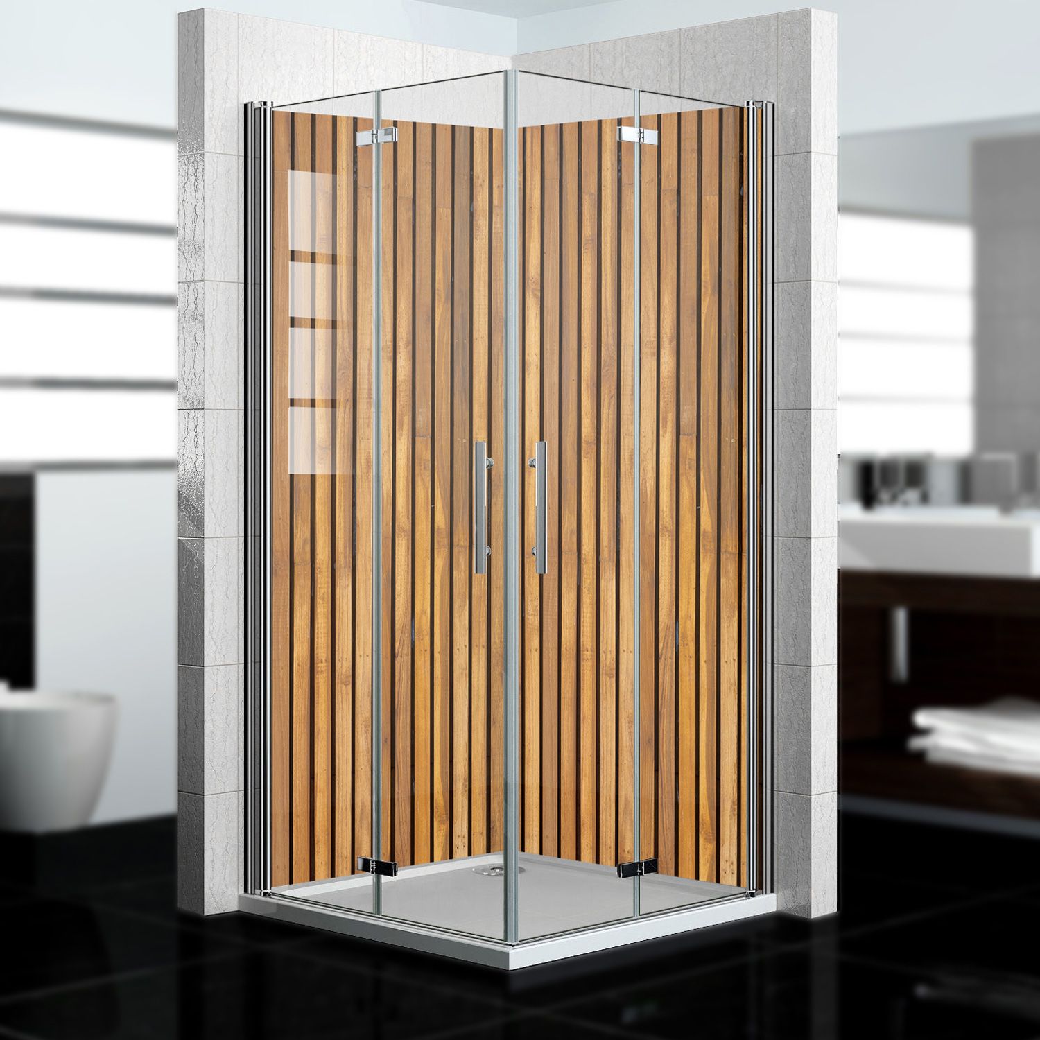Duschrückwand aus Aluminium, 2tlg., Motiv: Holz V6, Größe: 200x90cm, Classic matt (B-Ware)