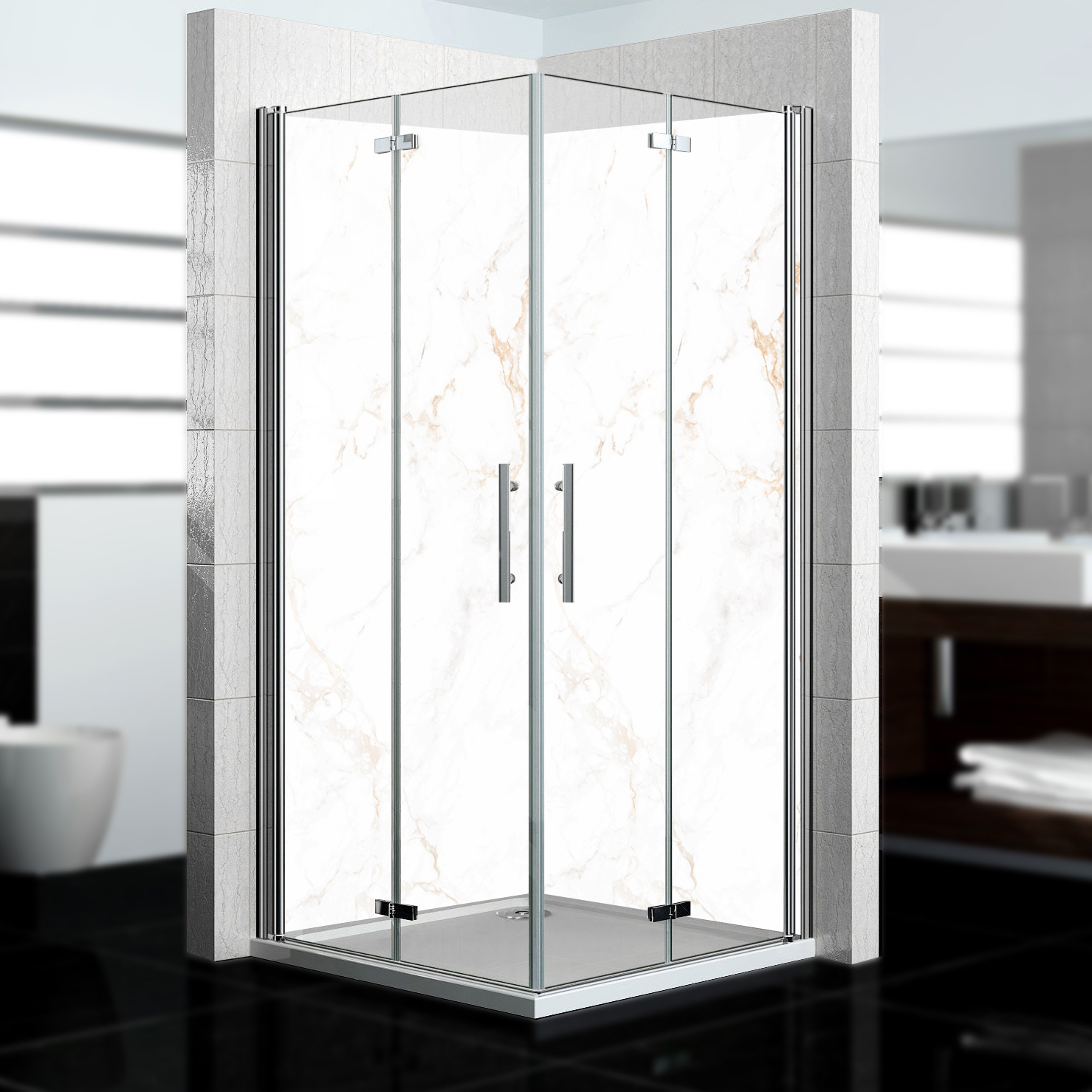 Duschrückwand mit Marmor V18 Motiv, als Badrückwand zum Fliesenersatz Duschrückwand mit Marmor V18 Motiv, als Badrückwand zum Fliesenersatz