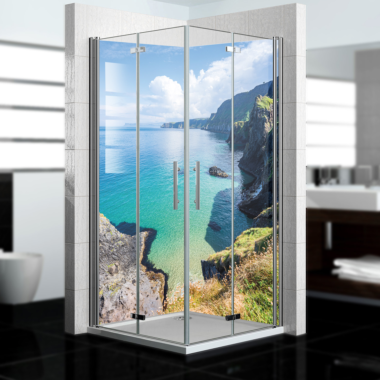 Duschrückwand mit Berg V6 Motiv, als Badrückwand zum Fliesenersatz Duschrückwand mit Berg V6 Motiv, als Badrückwand zum Fliesenersatz