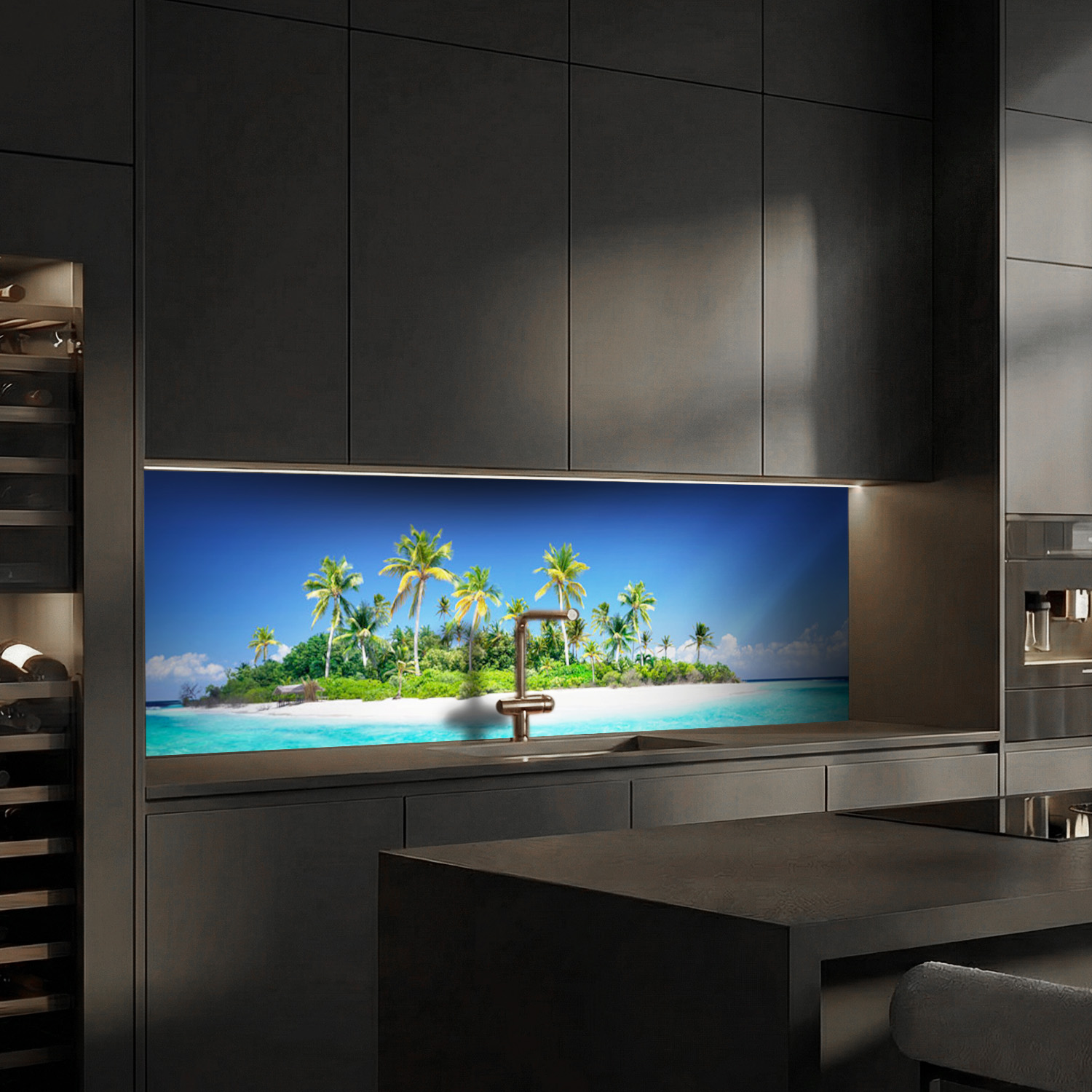 Küchenrückwand mit Strand V7 Motiv als Fliesenersatz und Spritzschutz