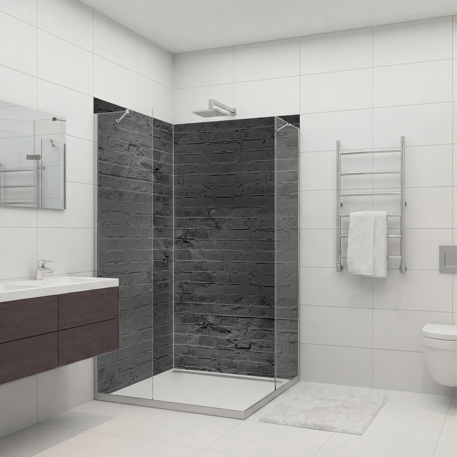 Duschrückwand mit Ziegelsteine V3 Motiv, als Badrückwand zum Fliesenersatz