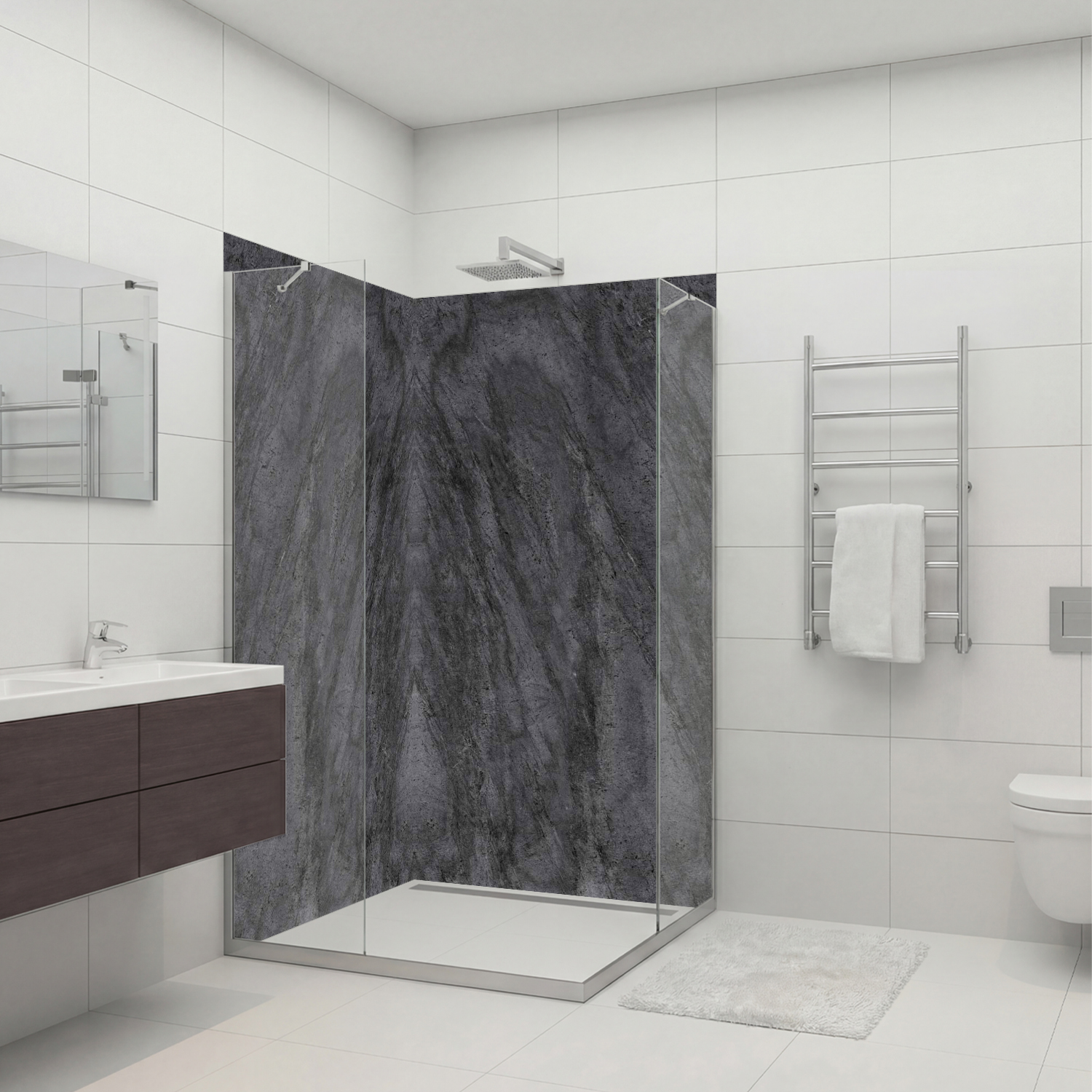 Duschrückwand mit Beton V5 Motiv, als Badrückwand zum Fliesenersatz