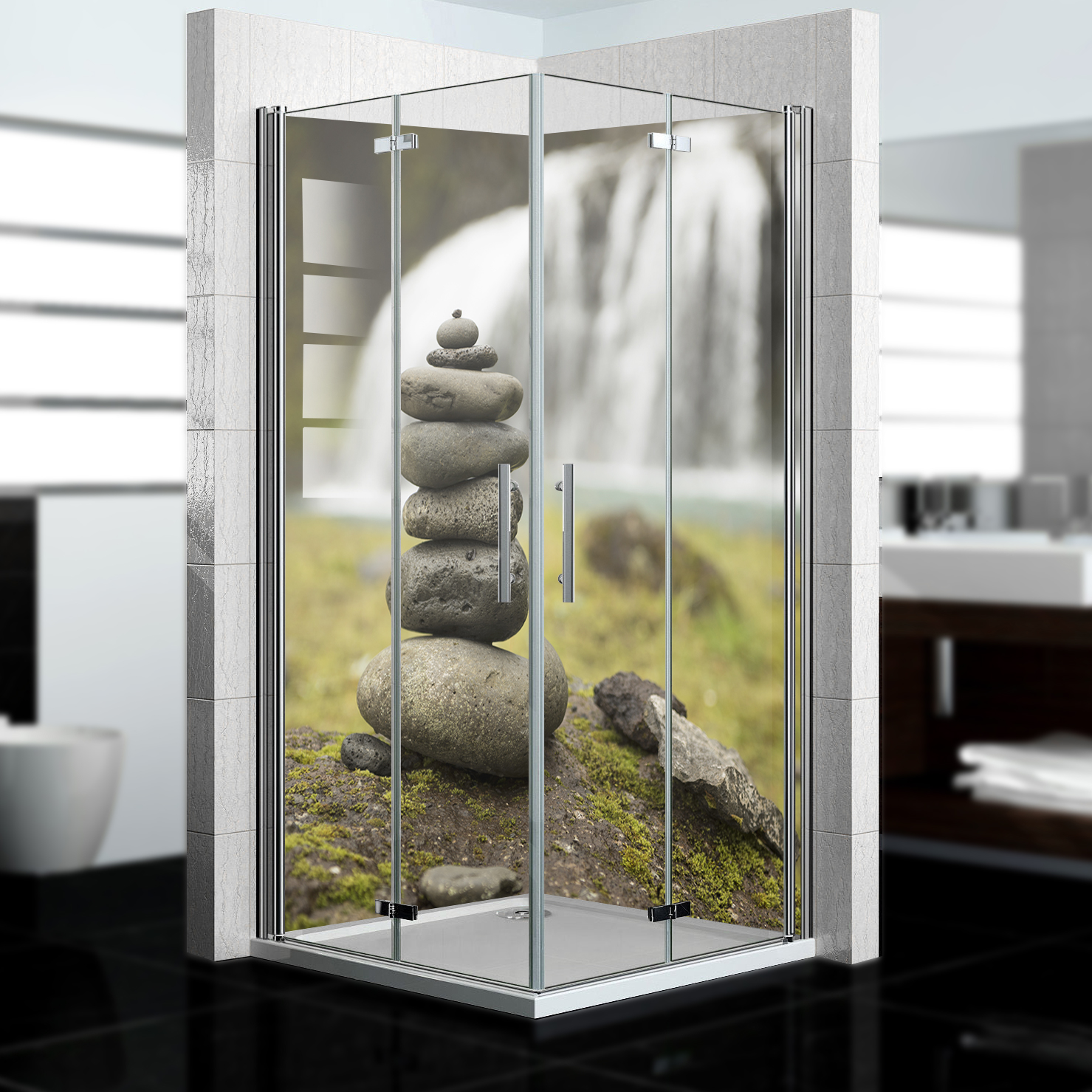 Duschrückwand mit Zen V5 Motiv, als Badrückwand zum Fliesenersatz Duschrückwand mit Zen V5 Motiv, als Badrückwand zum Fliesenersatz