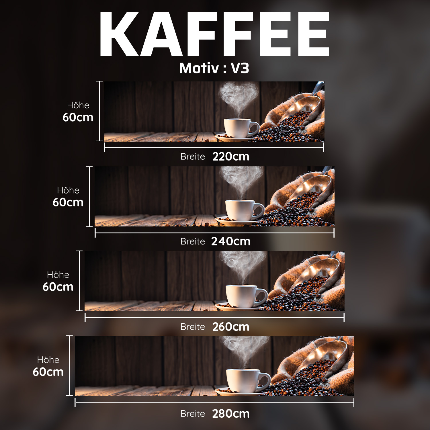 Küchenrückwand mit Kaffee V3 Motiv als Fliesenersatz und Spritzschutz