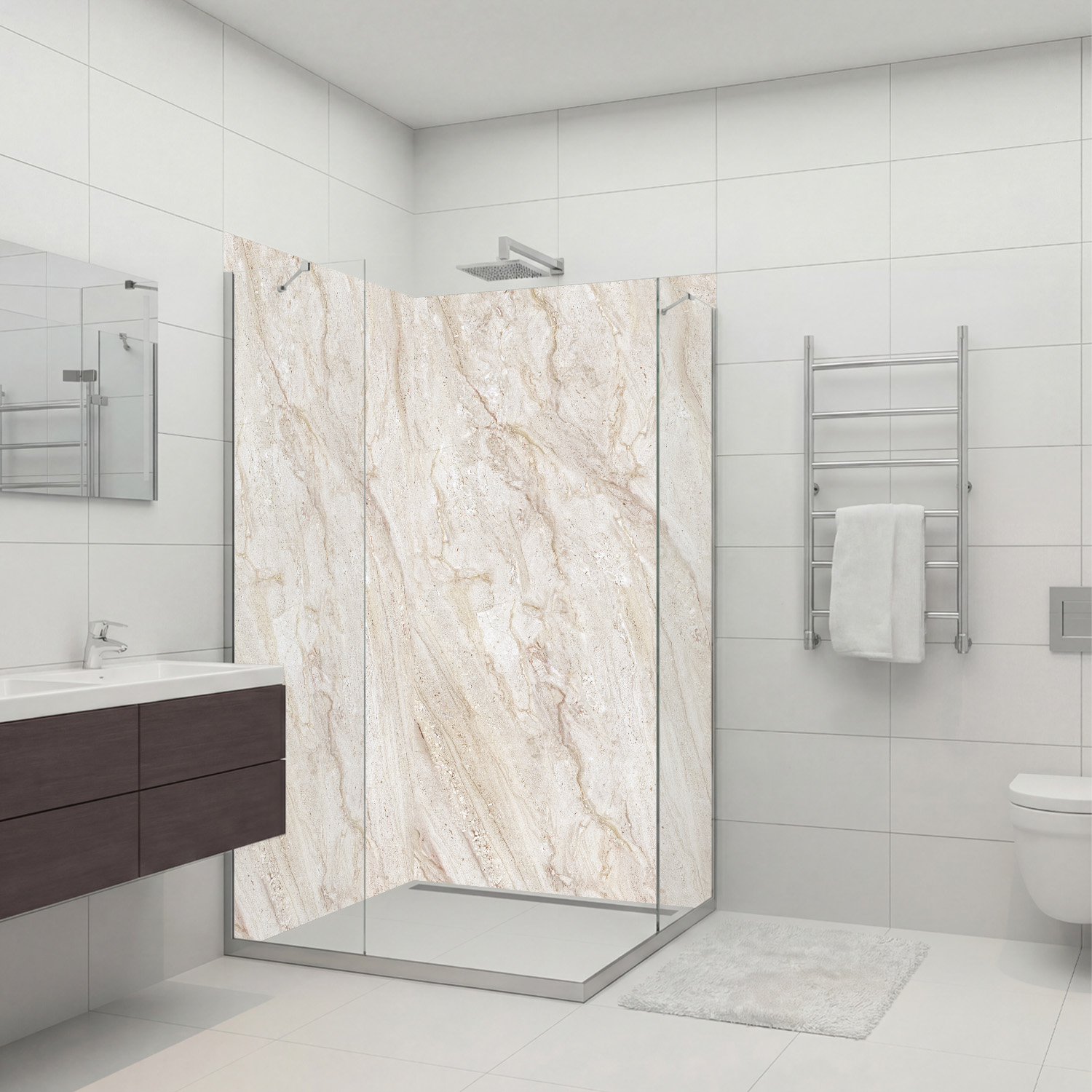 Duschrückwand mit Marmor V9 Motiv, als Badrückwand zum Fliesenersatz