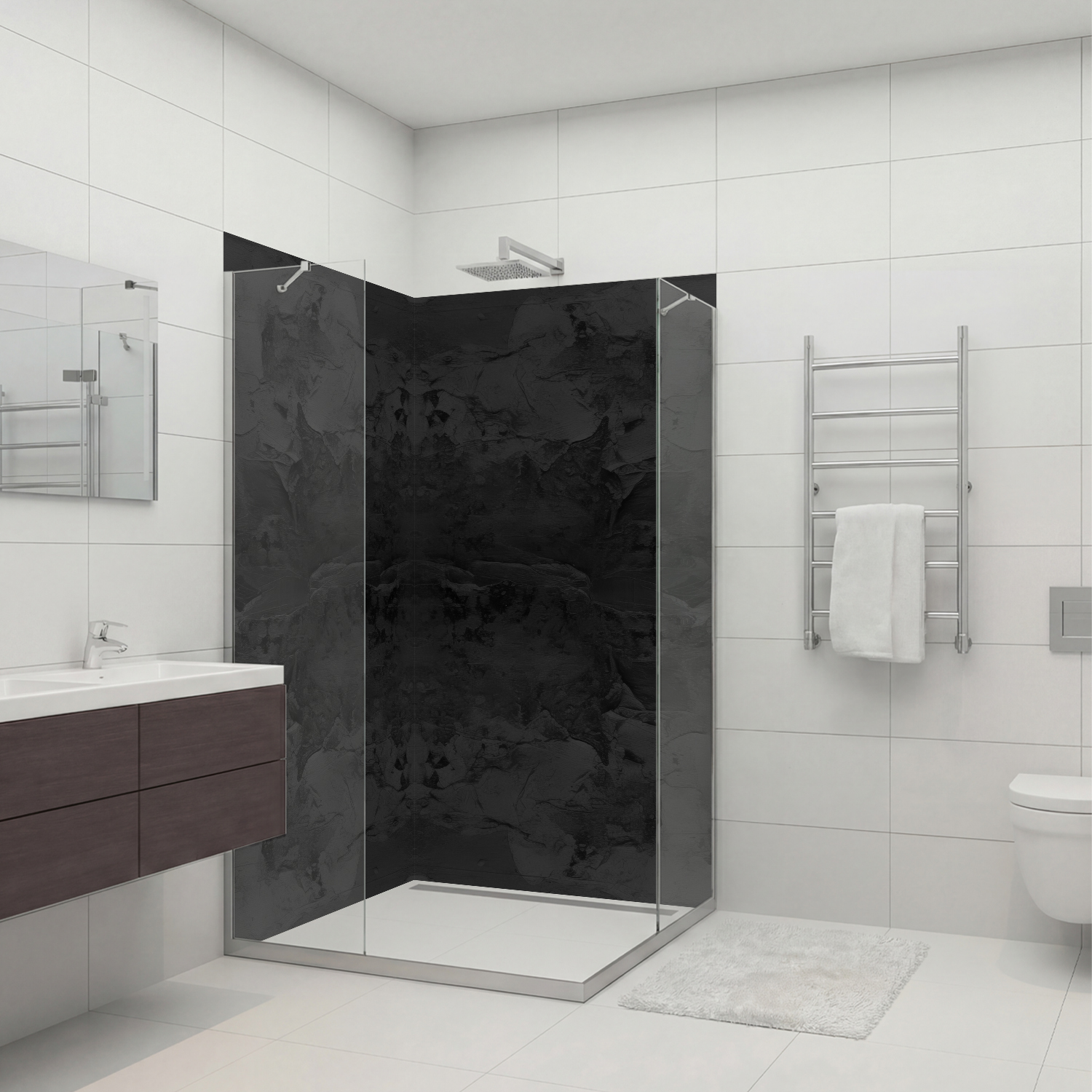 Duschrückwand mit  Beton V8 Motiv, als Badrückwand zum Fliesenersatz