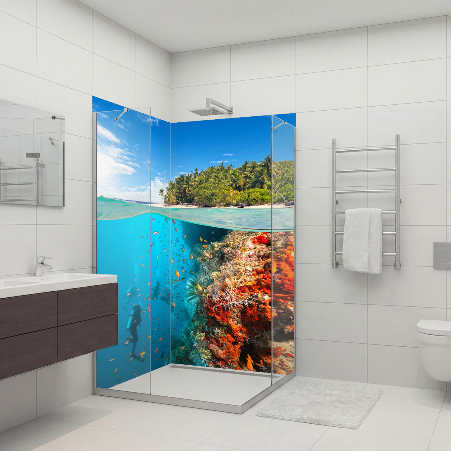 Duschrückwand mit Ozean V1 Motiv, als Badrückwand zum Fliesenersatz