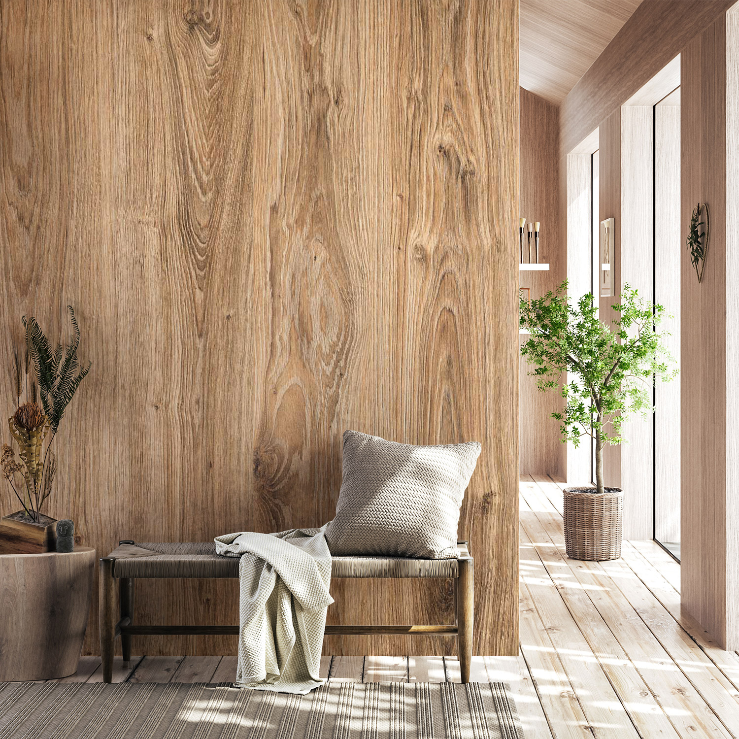 Wandverkleidung und Dekowand für Foyer/Flur mit Holz V1 Motiv