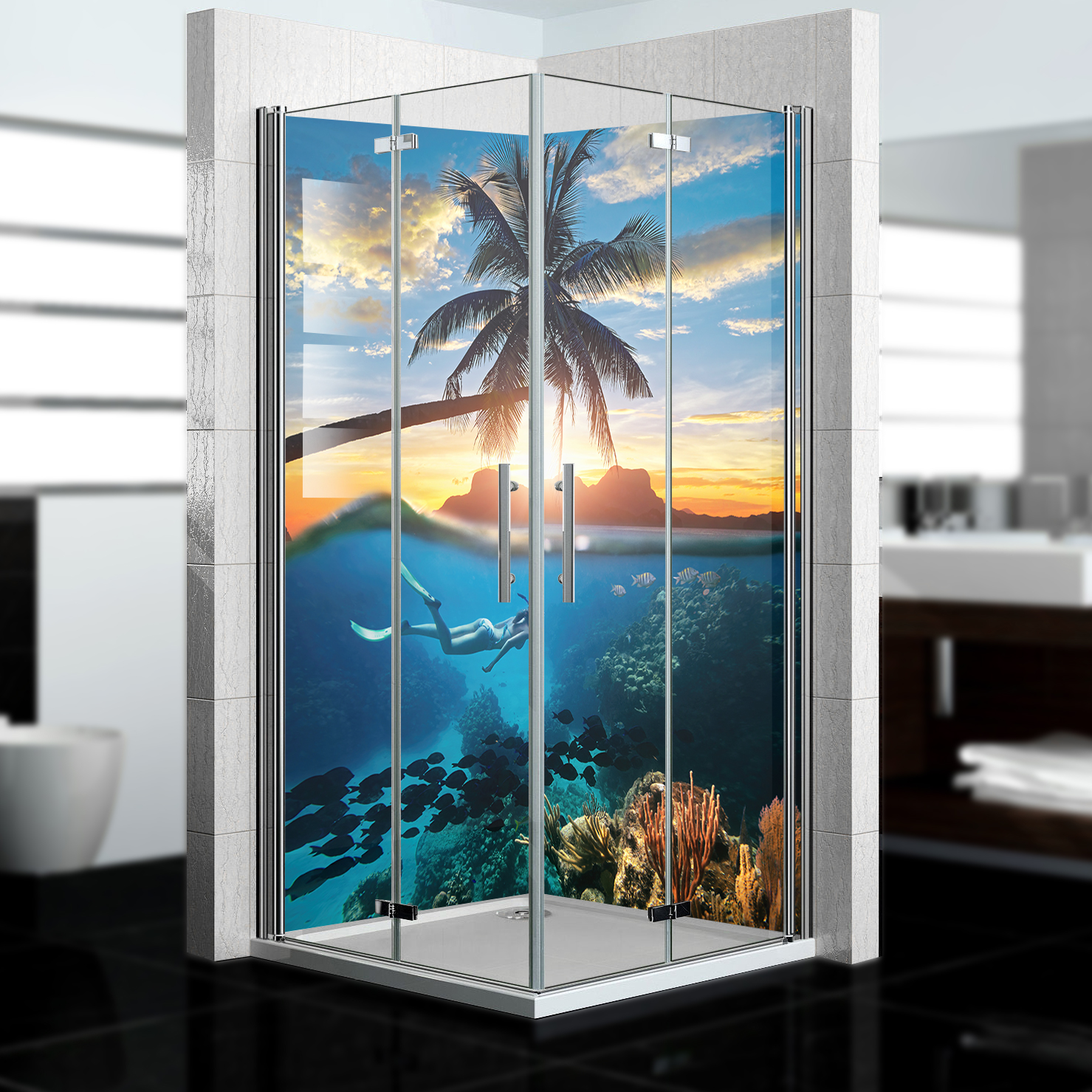 Duschrückwand mit Ozean V3 Motiv, als Badrückwand zum Fliesenersatz  Duschrückwand mit Ozean V3 Motiv, als Badrückwand zum Fliesenersatz