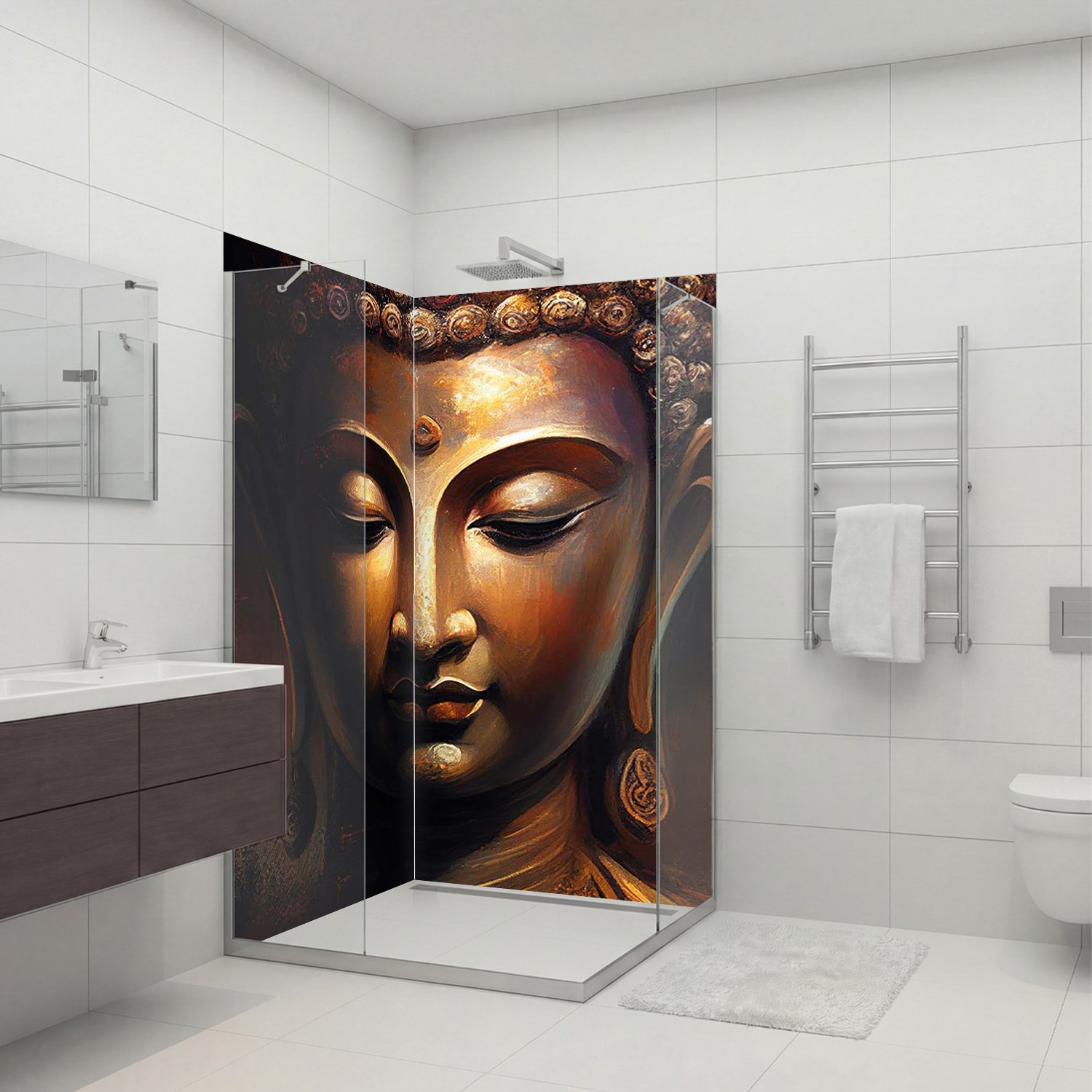 Duschrückwand mit Buddha V2 Motiv, als Badrückwand zum Fliesenersatz
