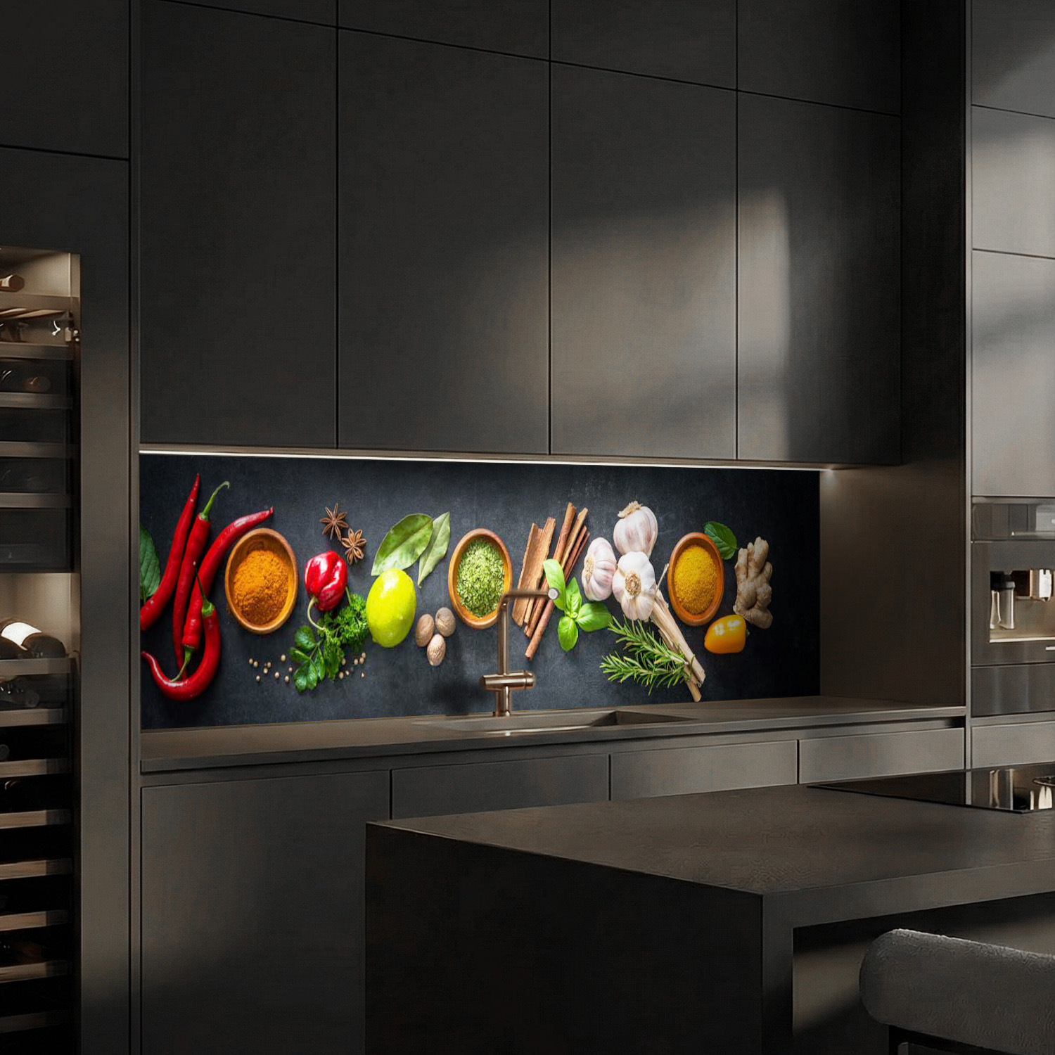 Küchenrückwand mit Gewürze V2 Motiv als Fliesenersatz und Spritzschutz