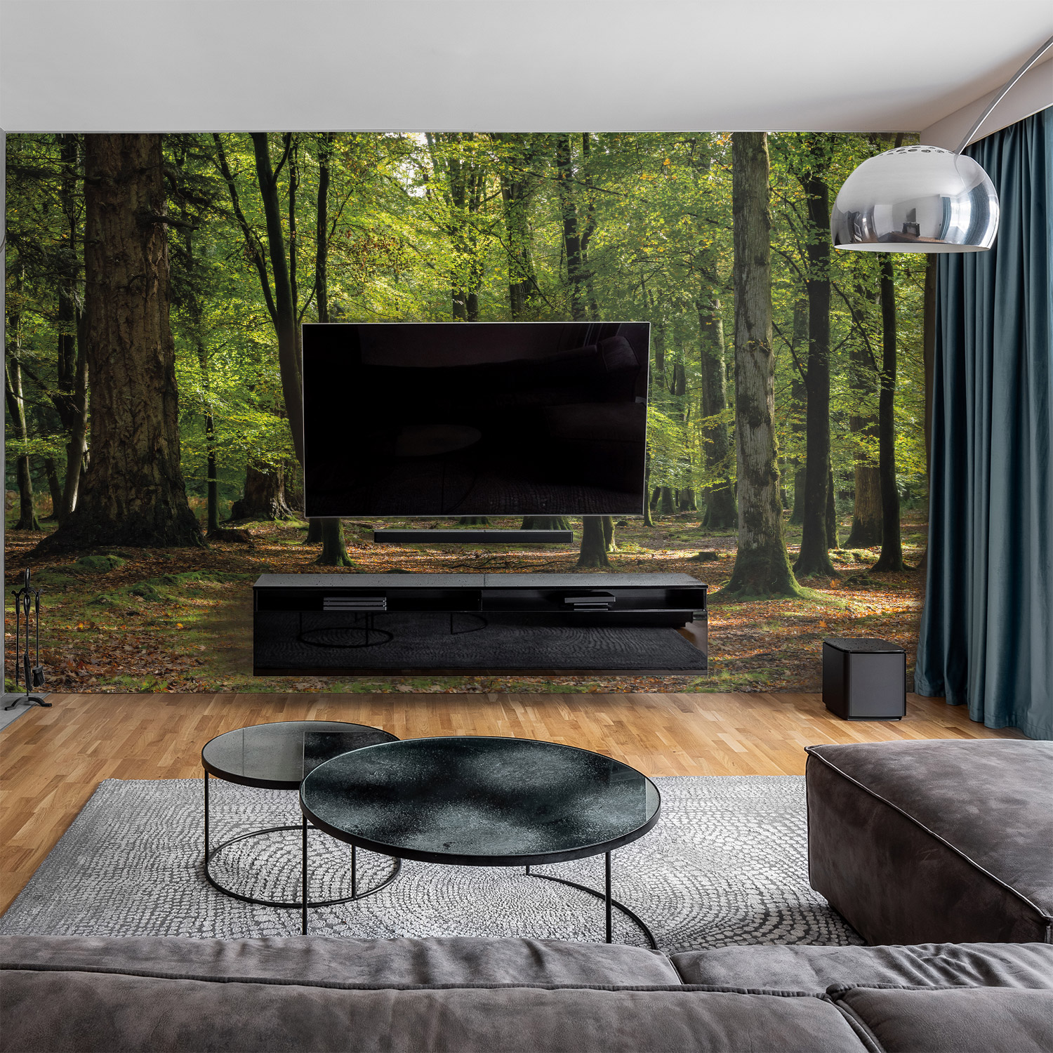 Wandverkleidung für das Wohnzimmer mit Wald V6 Motiv