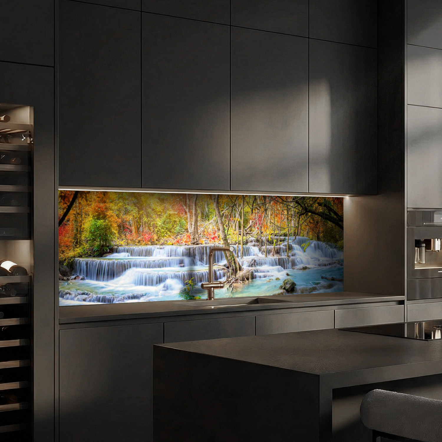 Küchenrückwand mit Wasserfall V1 Motiv als Fliesenersatz und Spritzschutz