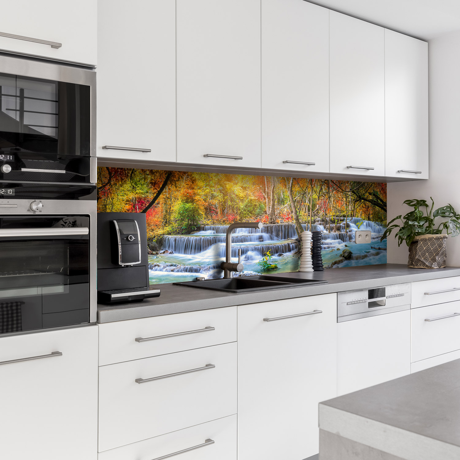 Küchenrückwand mit Wasserfall V1 Motiv als Fliesenersatz und Spritzschutz
