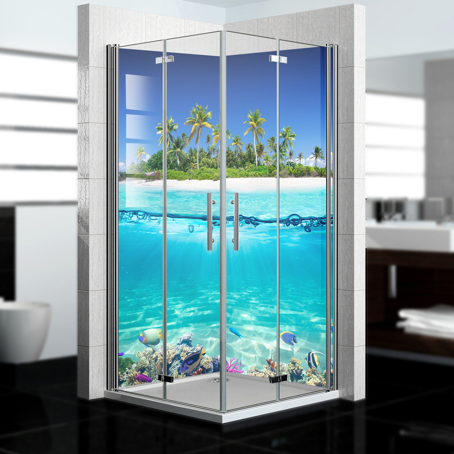 Duschrückwand mit Strand V6 Motiv, als Badrückwand zum Fliesenersatz Duschrückwand mit Strand V6 Motiv, als Badrückwand zum Fliesenersatz