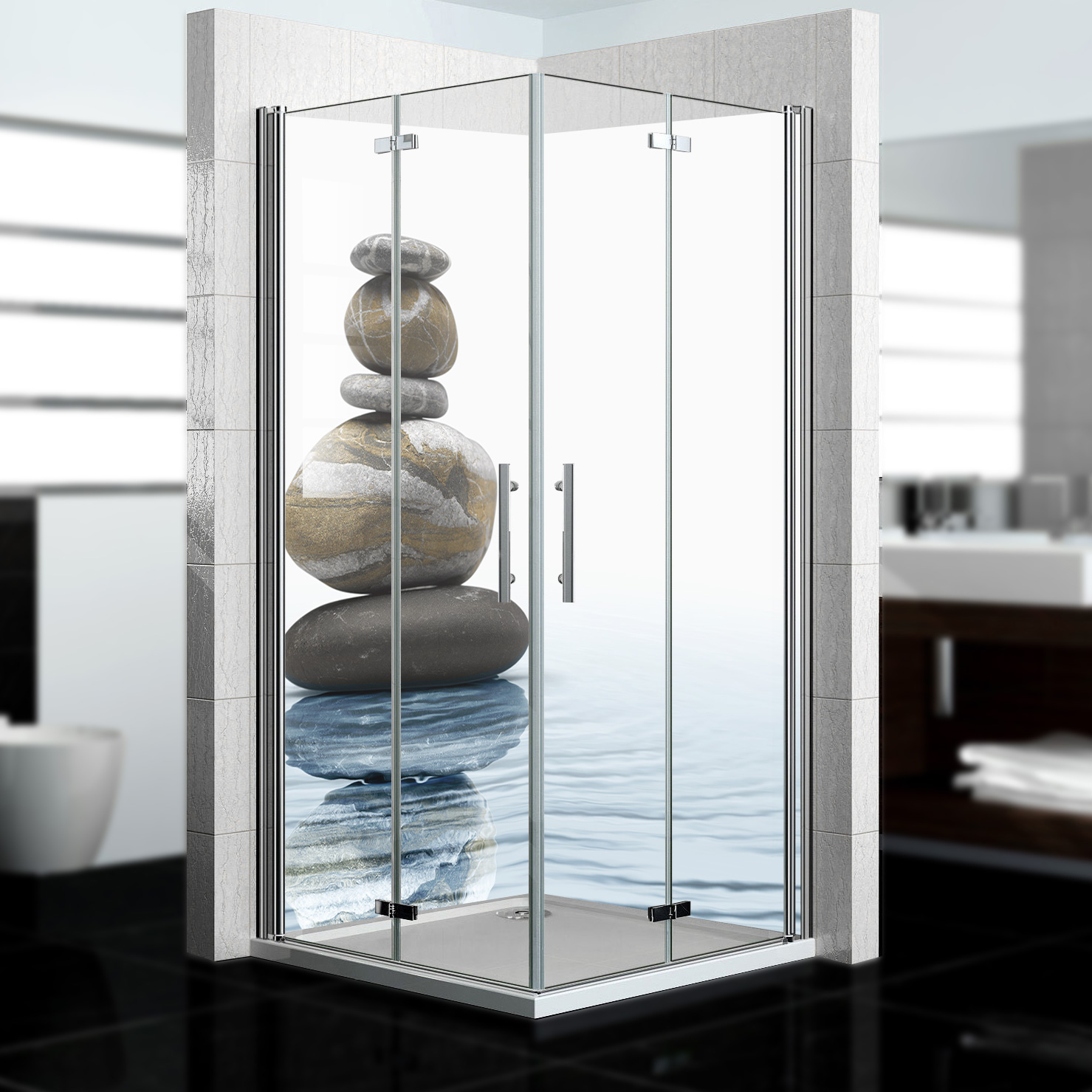 Duschrückwand mit Zen V7 Motiv, als Badrückwand zum Fliesenersatz Duschrückwand mit Zen V7 Motiv, als Badrückwand zum Fliesenersatz