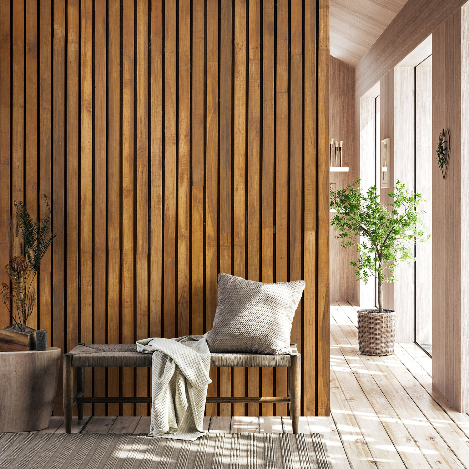Wandverkleidung und Dekowand für Foyer/Flur mit Holz V6 Motiv