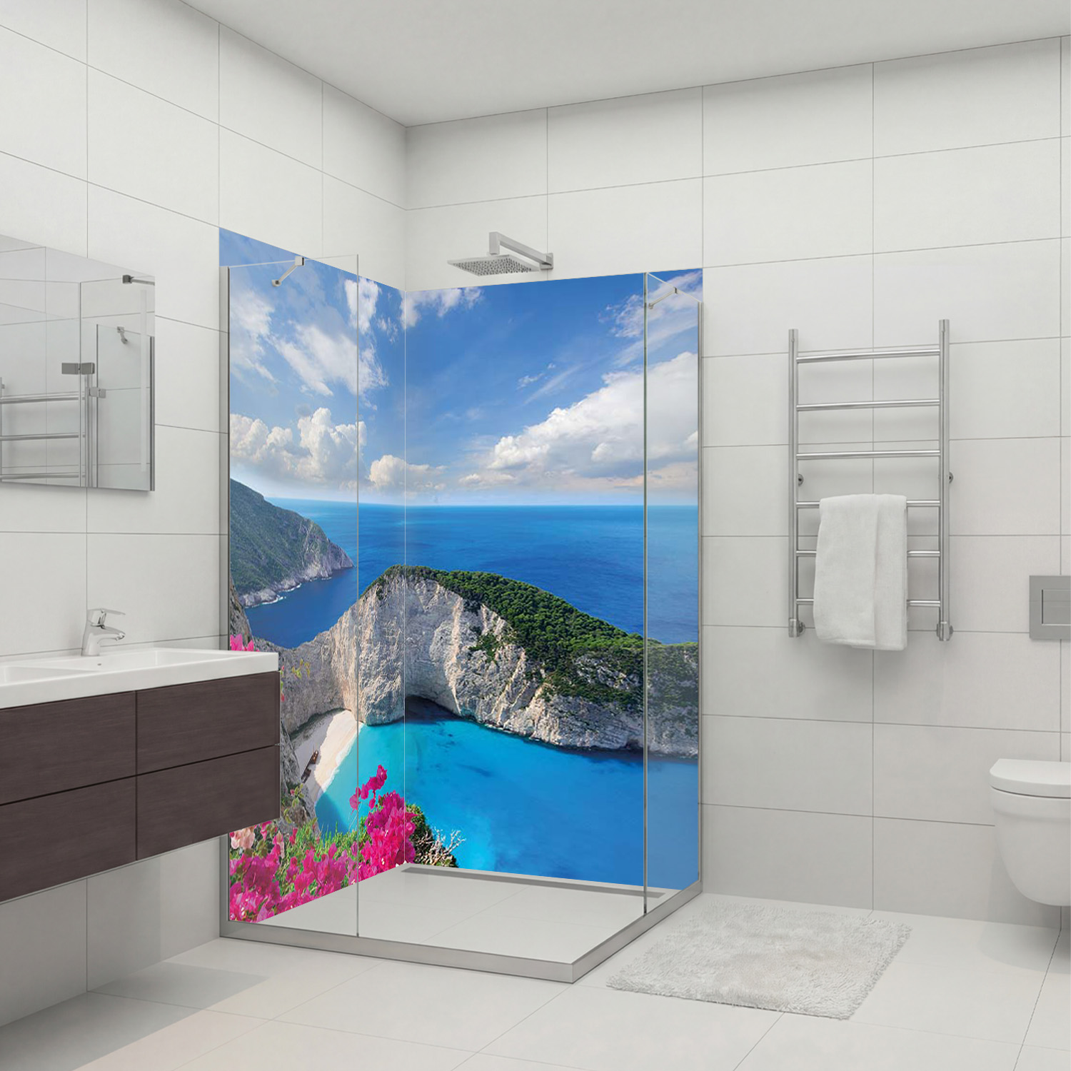 Duschrückwand mit Strand V10 Motiv, als Badrückwand zum Fliesenersatz
