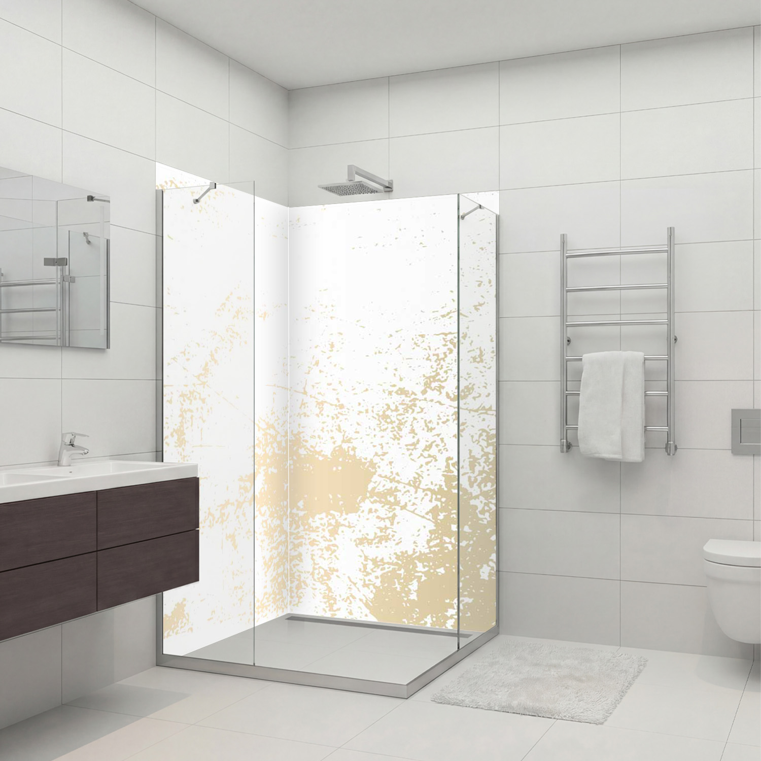 Duschrückwand mit Kunst V2 Motiv, als Badrückwand zum Fliesenersatz