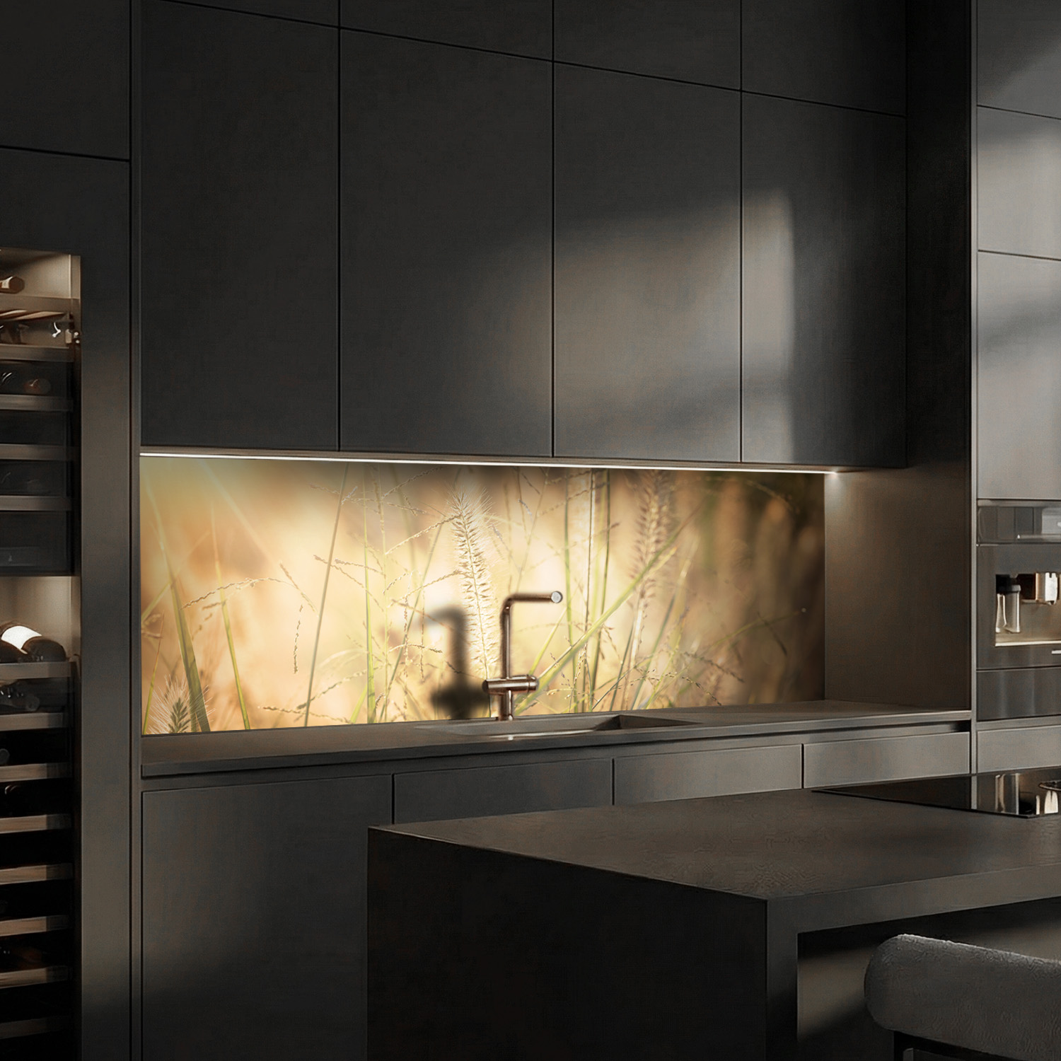 Küchenrückwand mit Dünengras V4 Motiv als Fliesenersatz und Spritzschutz