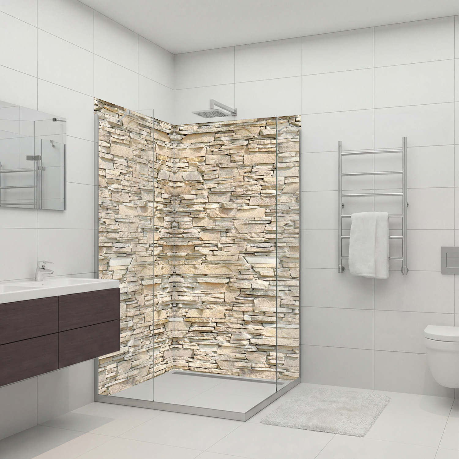 Duschrückwand mit Stein V2 Motiv, als Badrückwand zum Fliesenersatz