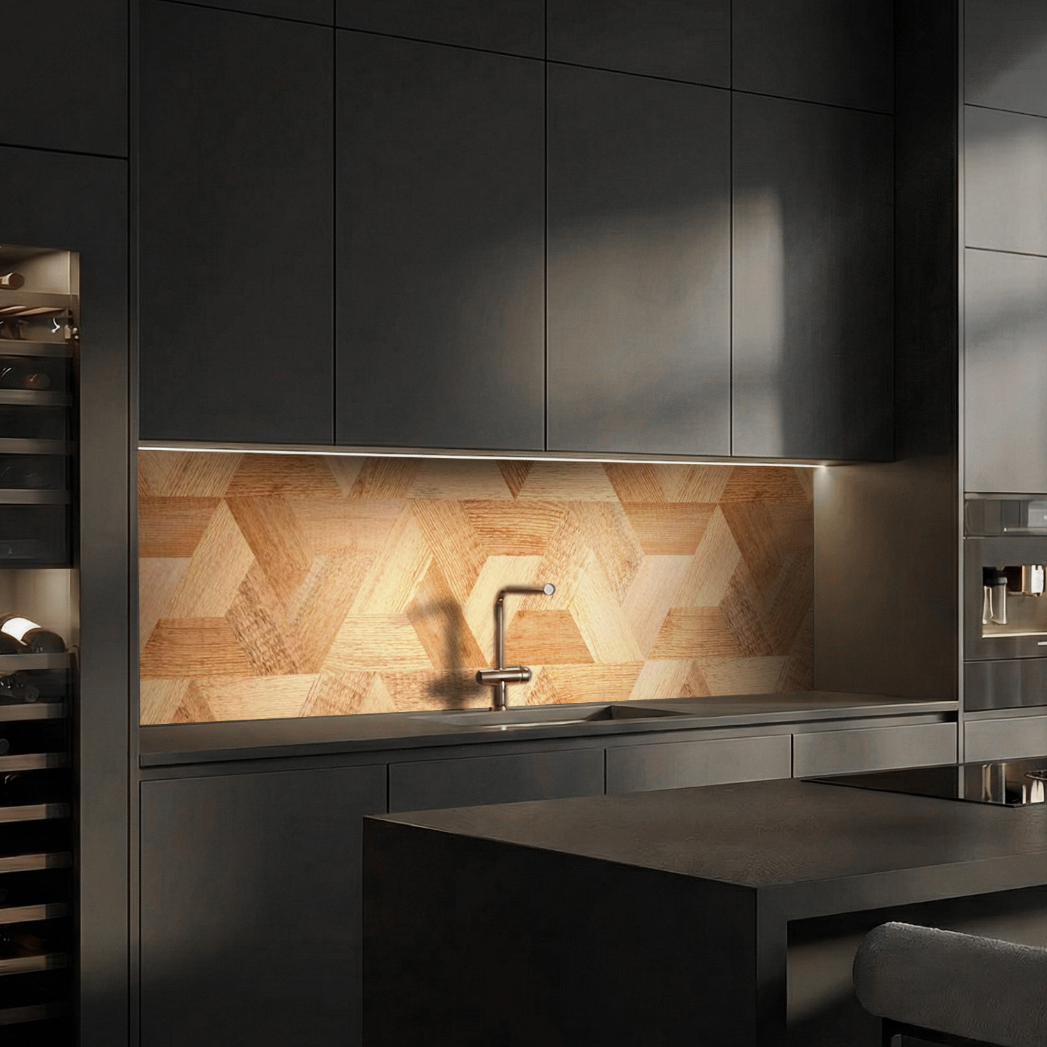 Küchenrückwand mit Holz V4  Motiv als Fliesenersatz und Spritzschutz