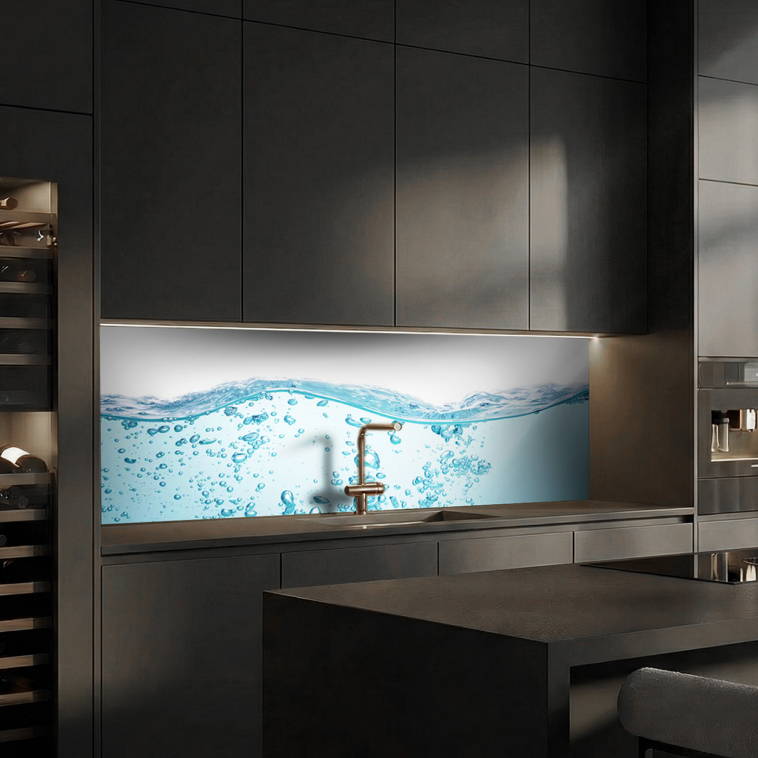 Küchenrückwand mit Wasser V1 als Fliesenersatz und Spritzschutz