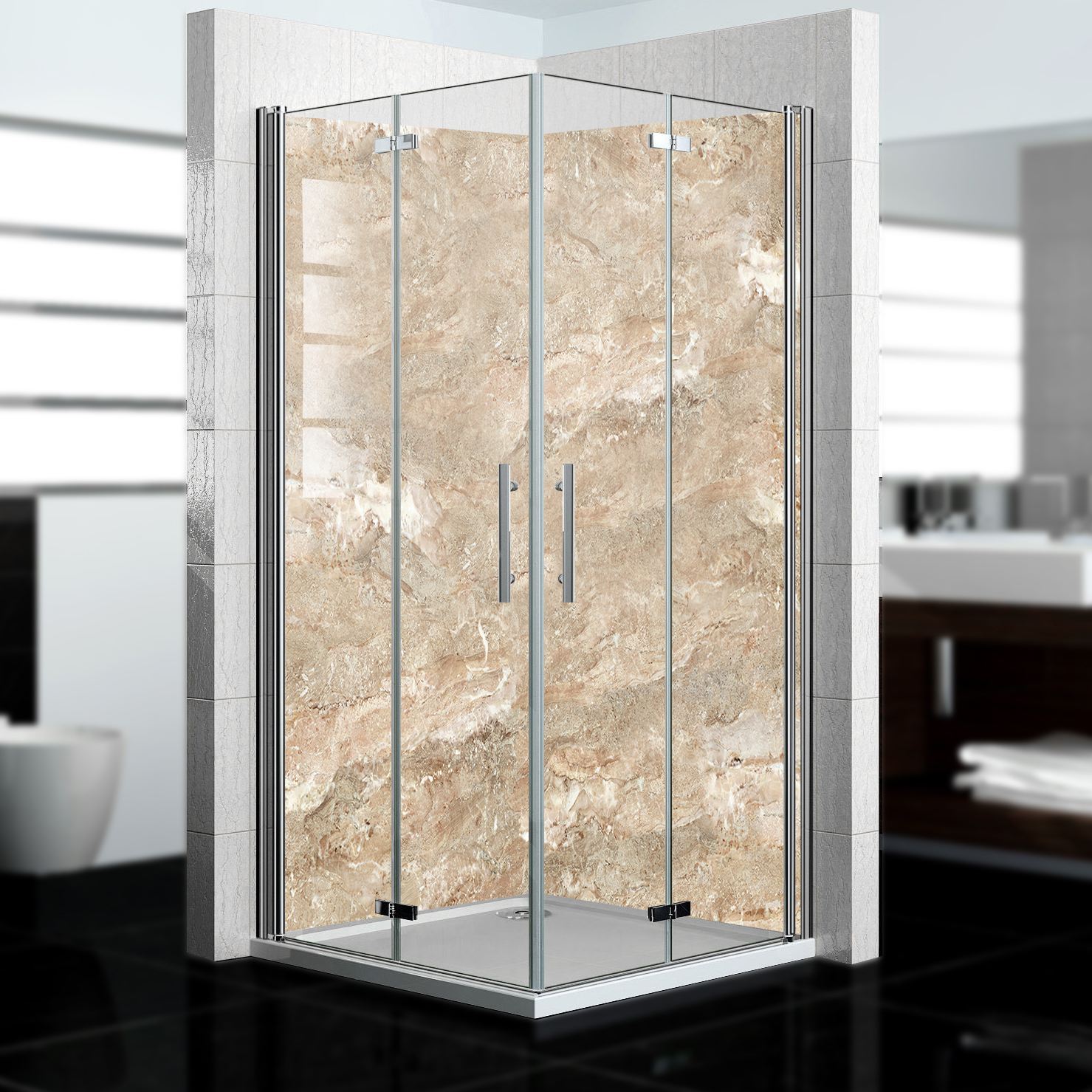 Duschrückwand mit Marmor V3 Motiv, als Badrückwand zum Fliesenersatz  Duschrückwand mit Marmor V3 Motiv, als Badrückwand zum Fliesenersatz