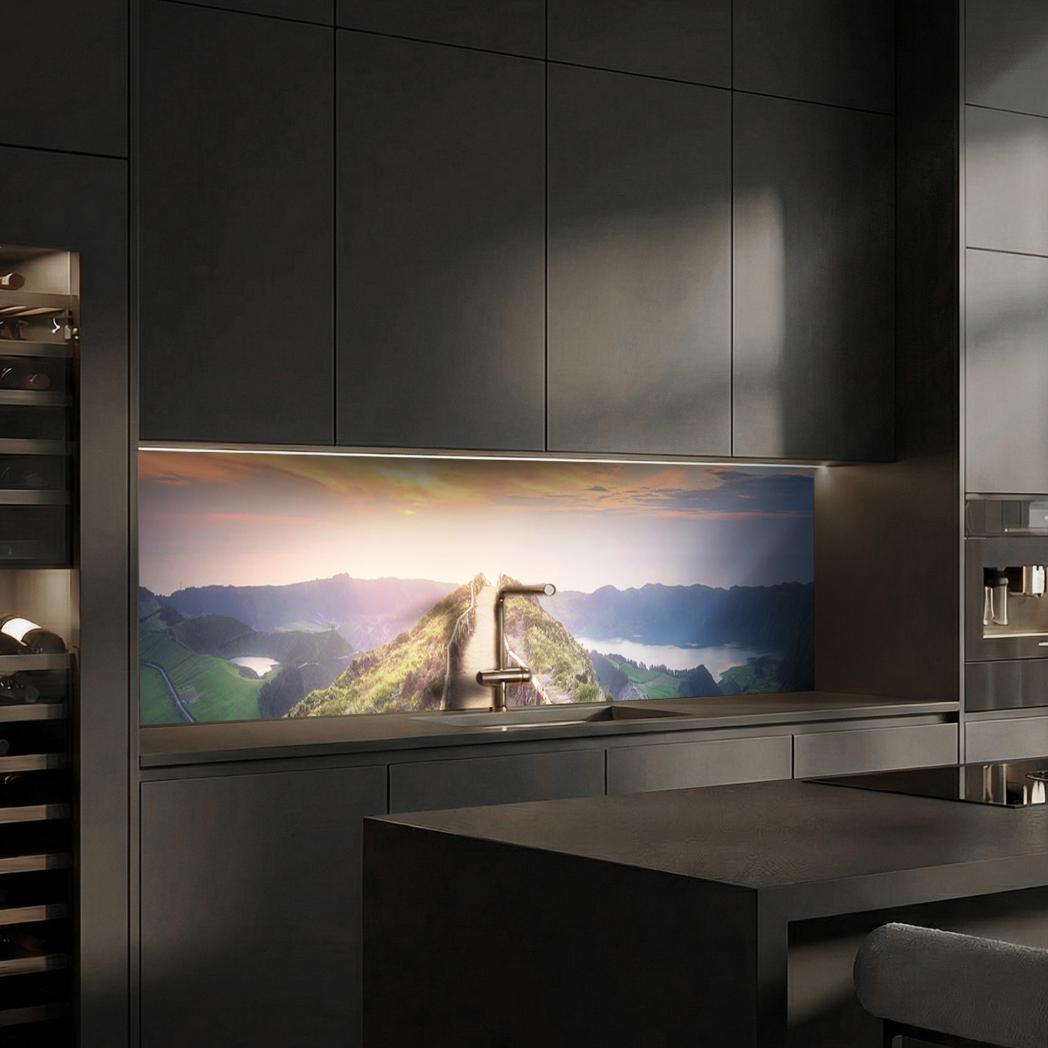 Küchenrückwand mit Berg V3 Motiv als Fliesenersatz und Spritzschutz