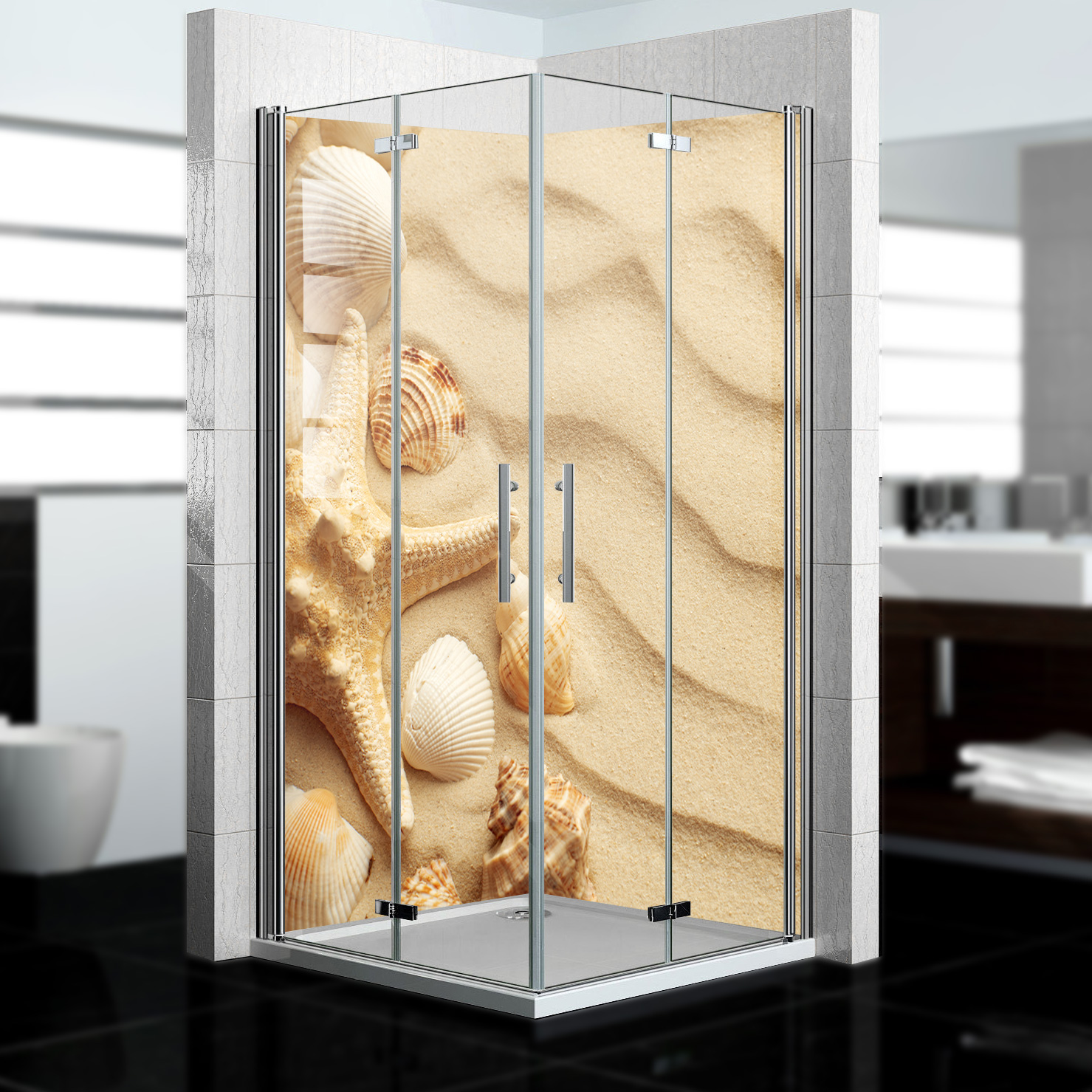 Duschrückwand mit Strand V7 Motiv, als Badrückwand zum Fliesenersatz  Duschrückwand mit Strand V7 Motiv, als Badrückwand zum Fliesenersatz