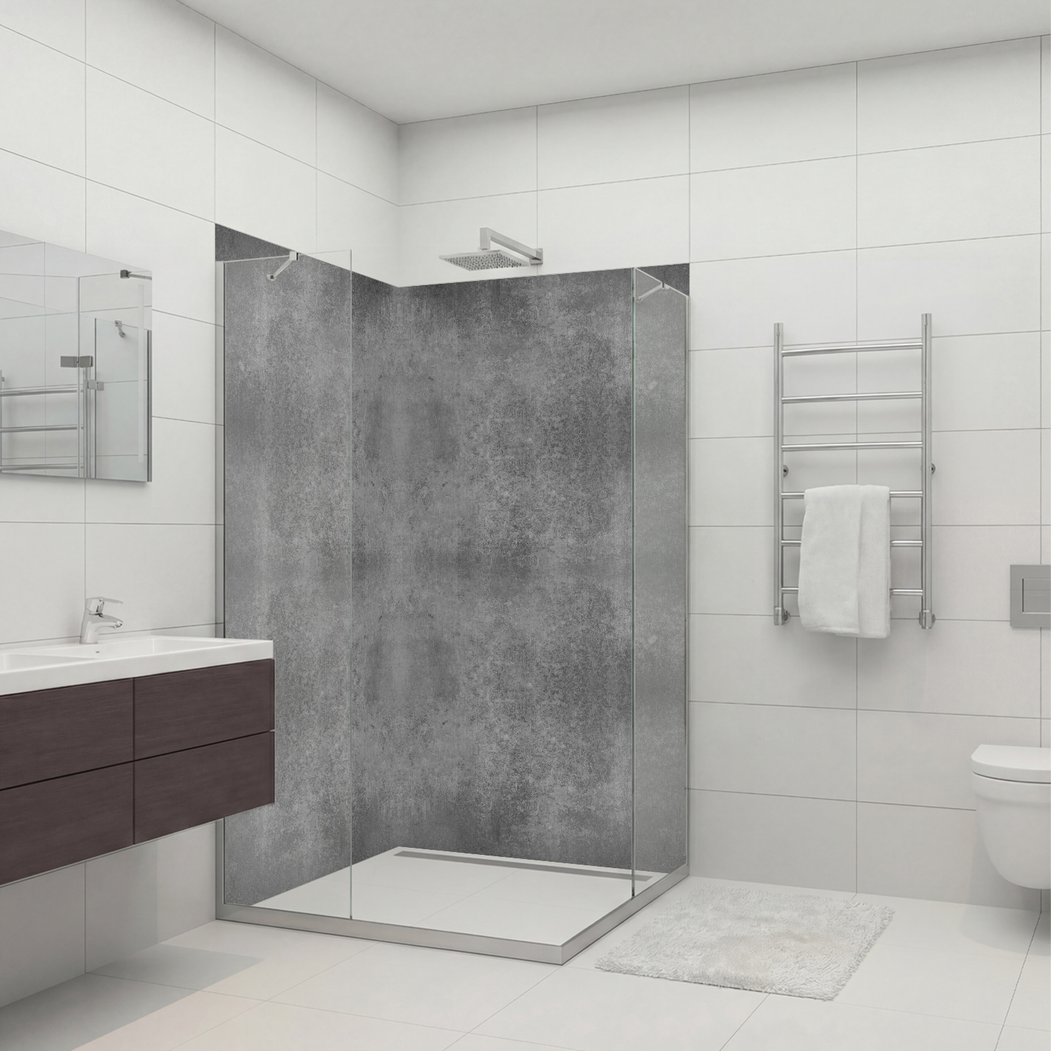 Duschrückwand mit Beton V2 Motiv, als Badrückwand zum Fliesenersatz