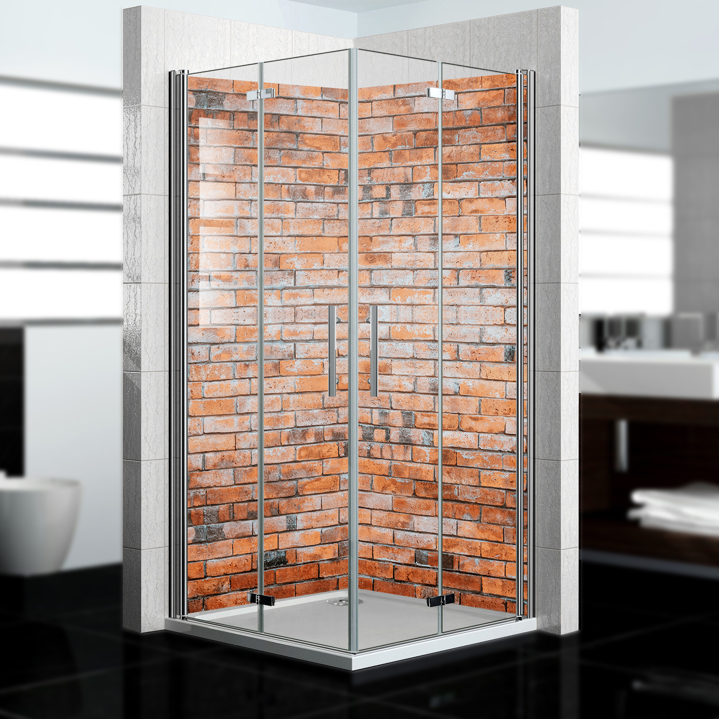 Duschrückwand mit Ziegelsteine V1 Motiv, als Badrückwand zum Fliesenersatz  Duschrückwand mit Ziegelsteine V1 Motiv, als Badrückwand zum Fliesenersatz