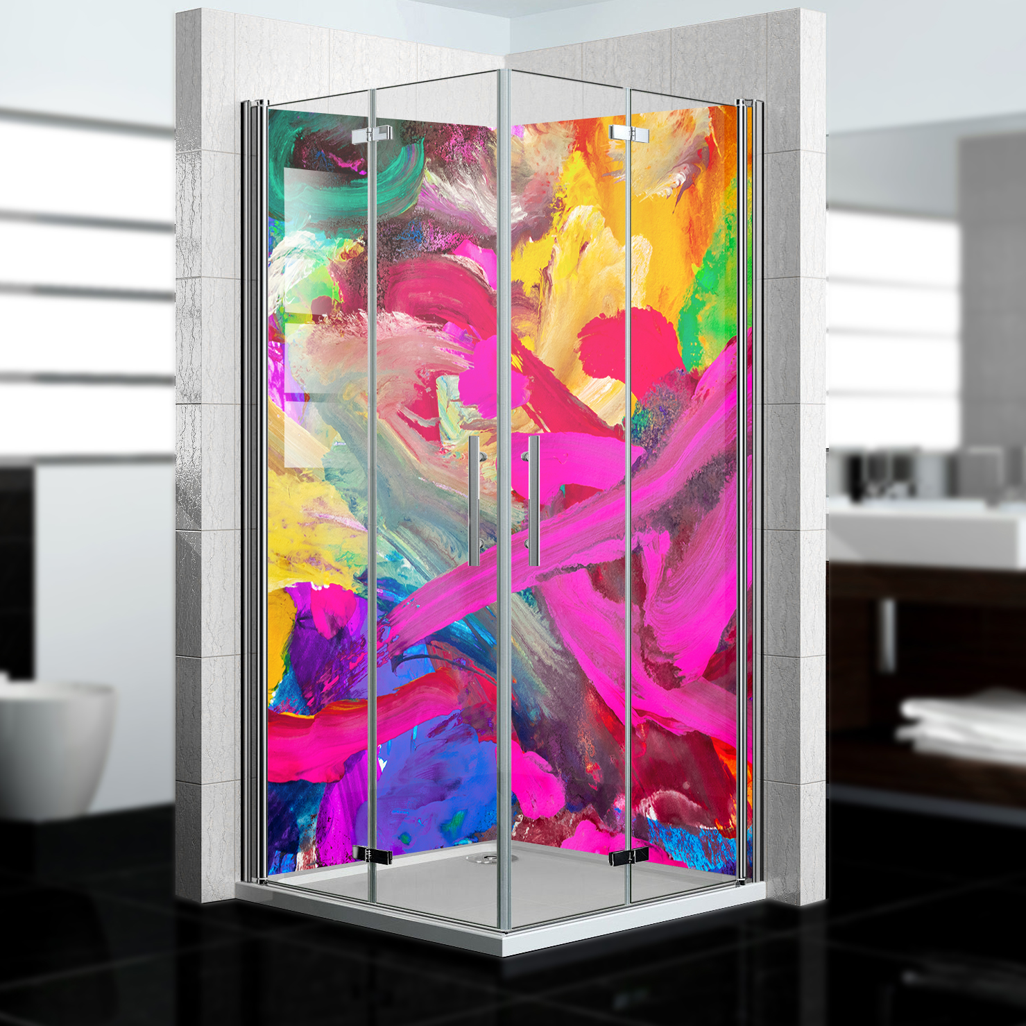 Duschrückwand mit Kunst V1 Motiv, als Badrückwand zum Fliesenersatz Duschrückwand mit Kunst V1 Motiv, als Badrückwand zum Fliesenersatz