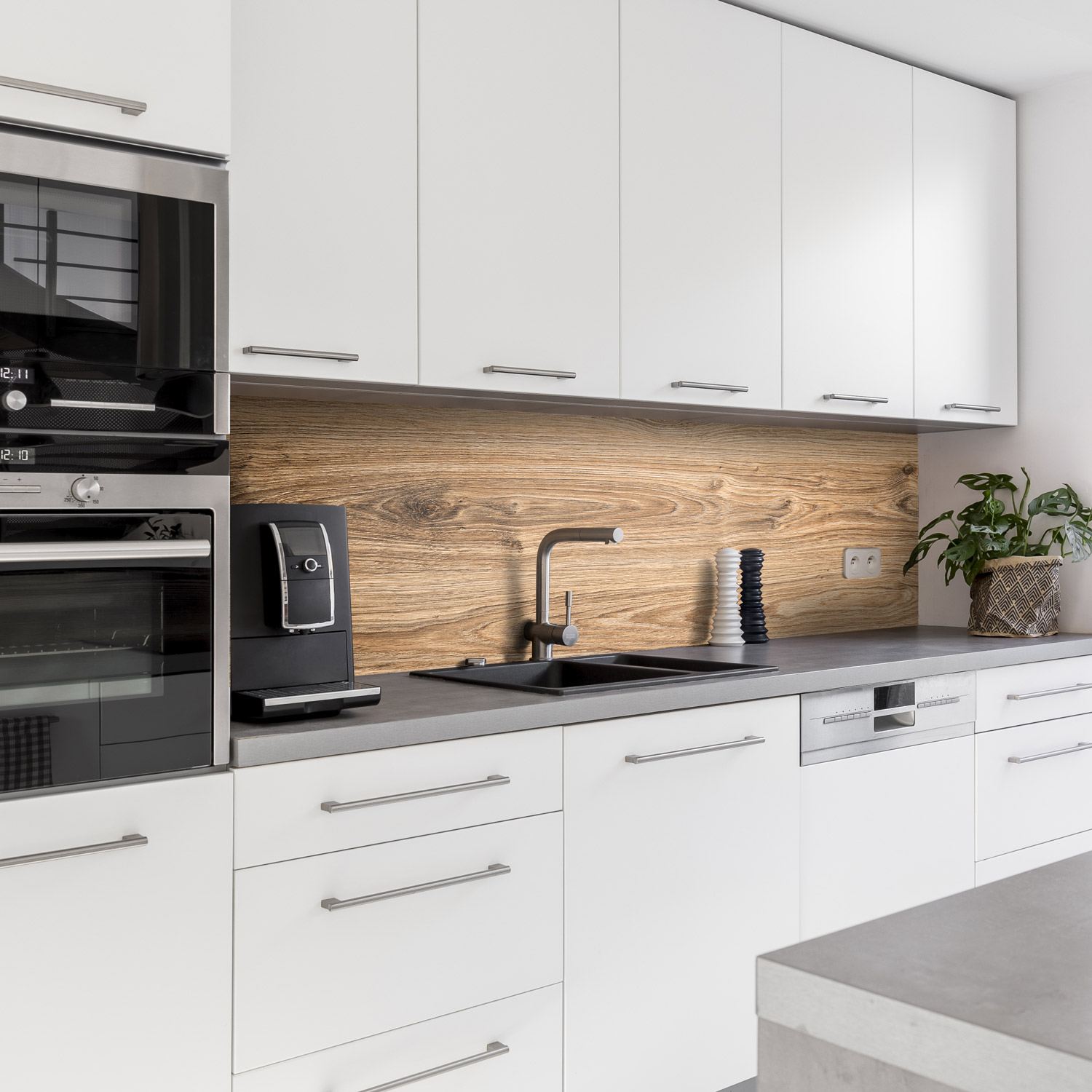 Küchenrückwand mit Holz V6 Motiv als Fliesenersatz und Spritzschutz