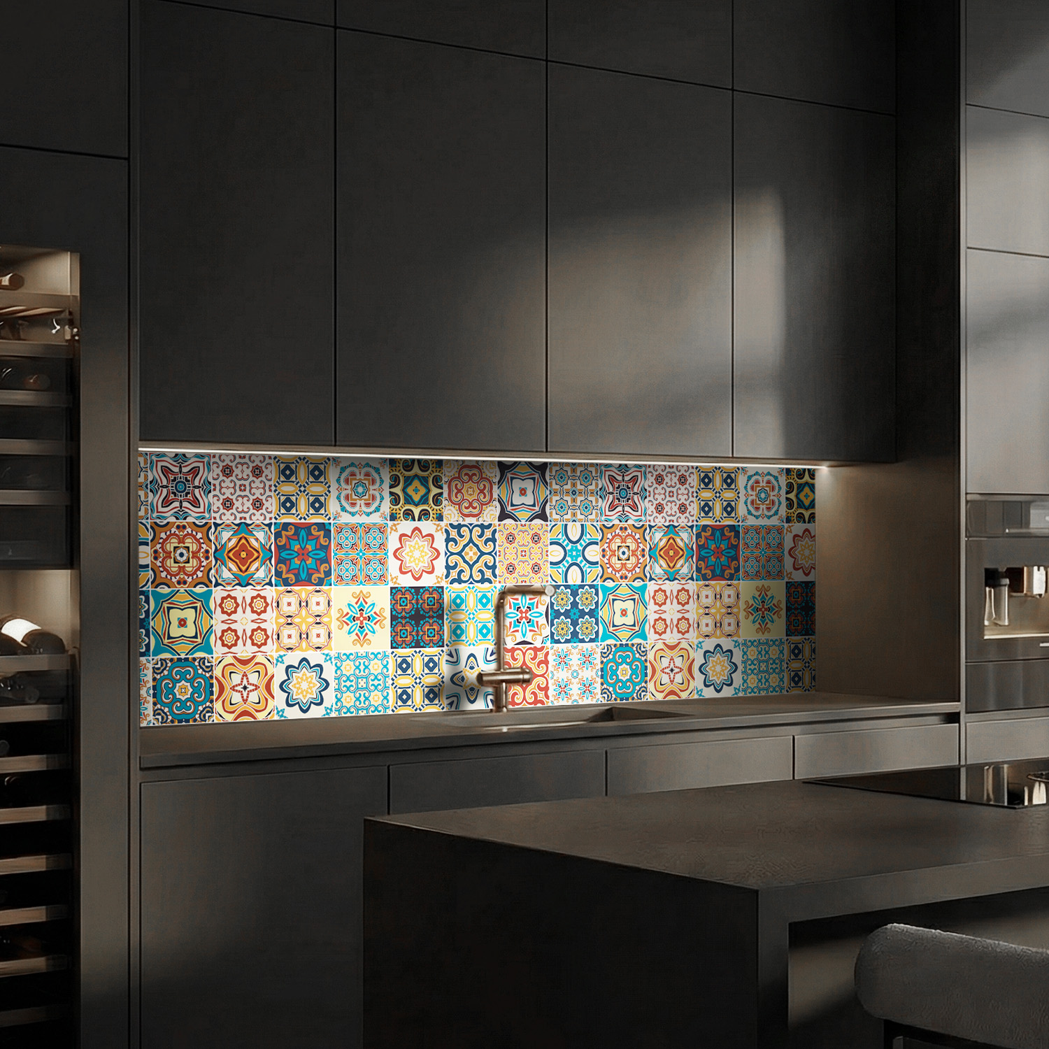 Küchenrückwand mit  Fliesen V8 Motiv als Fliesenersatz und Spritzschutz