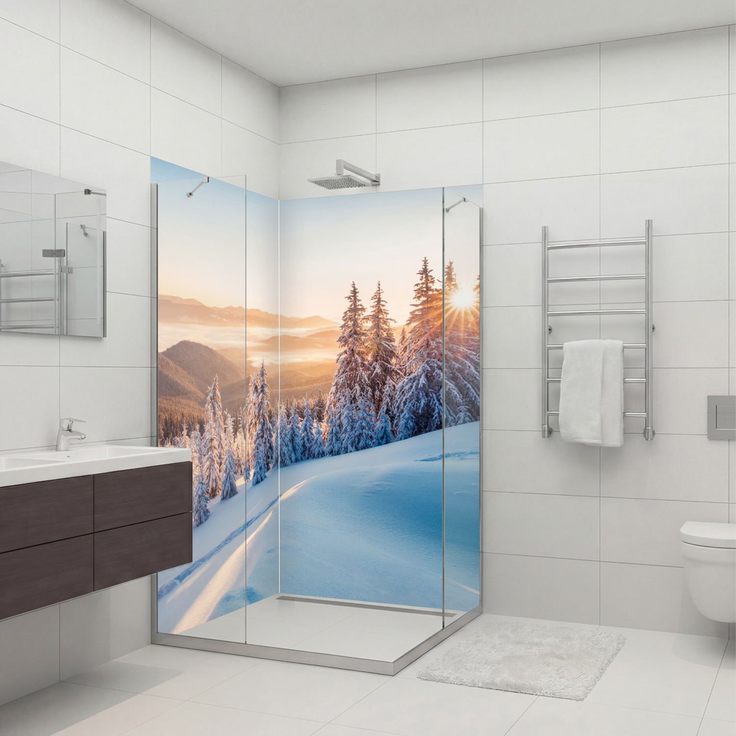 Duschrückwand mit Winter V2 Motiv, als Badrückwand zum Fliesenersatz