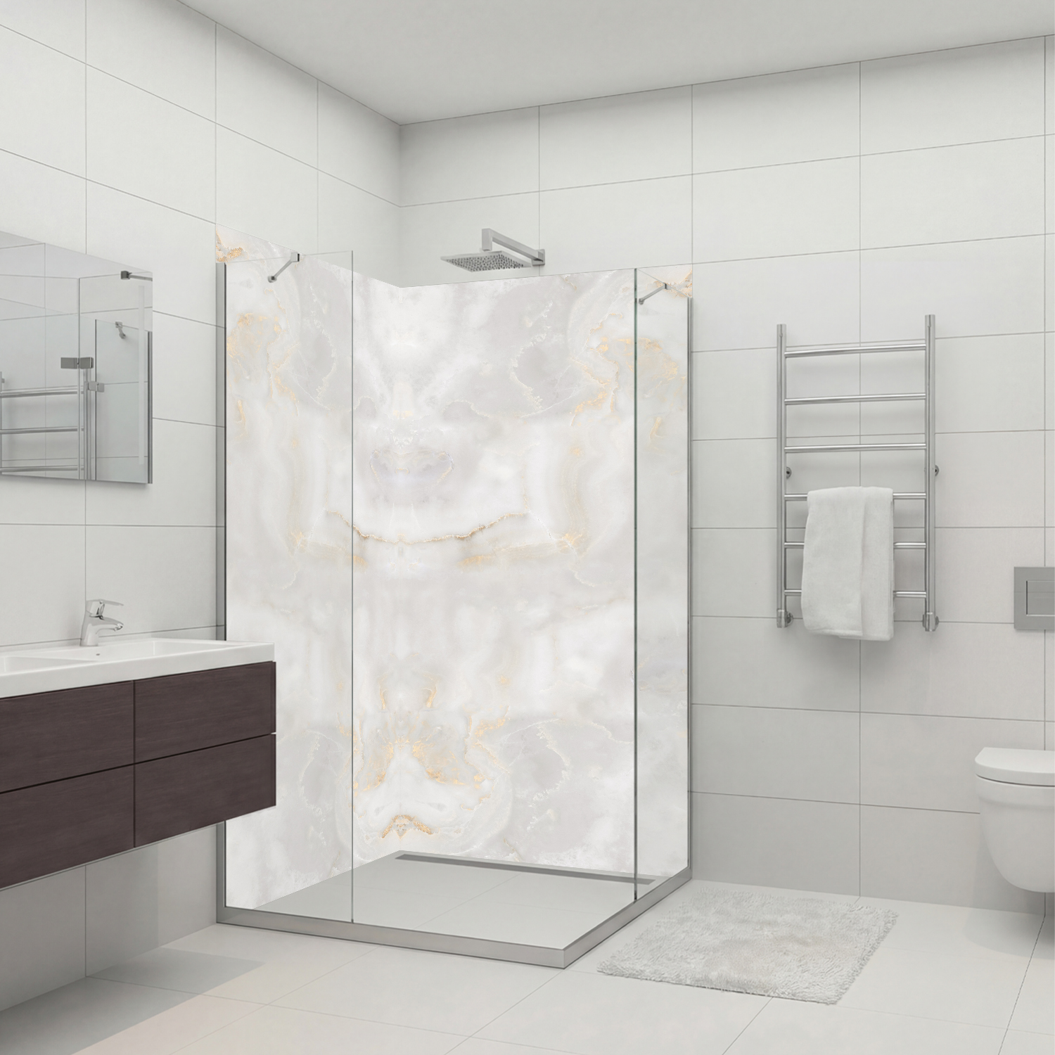 Duschrückwand mit Marmor V12 Motiv, als Badrückwand zum Fliesenersatz