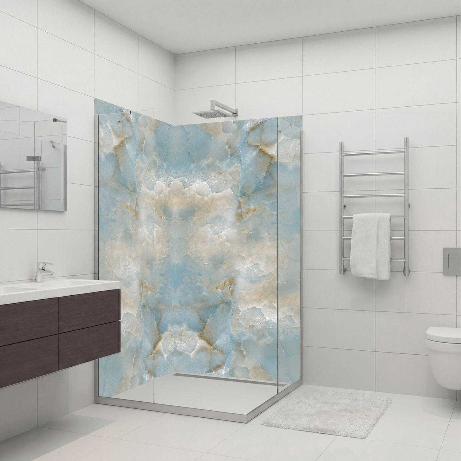 Duschrückwand mit Marmor V8 Motiv, als Badrückwand zum Fliesenersatz