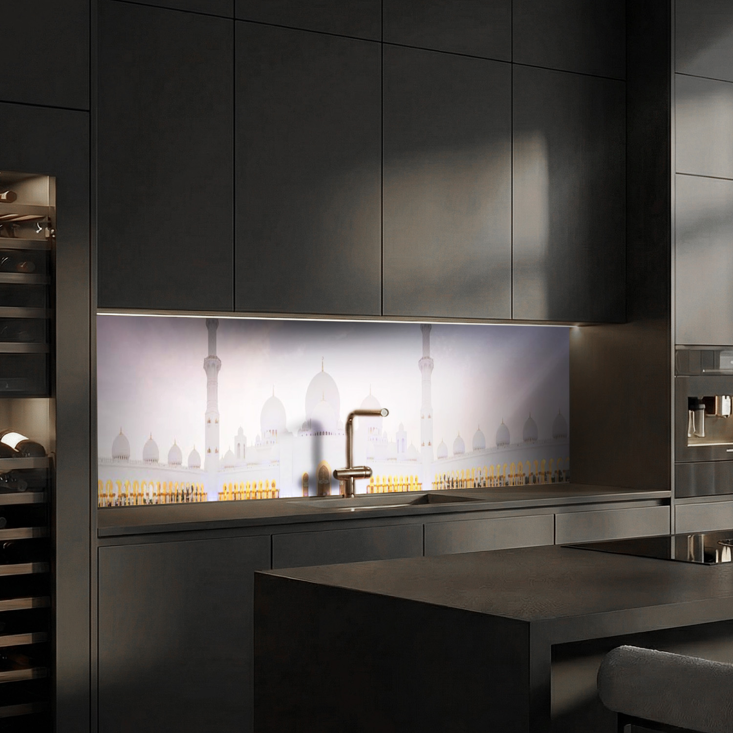 Küchenrückwand mit  Arabia V1 Motiv als Fliesenersatz und Spritzschutz