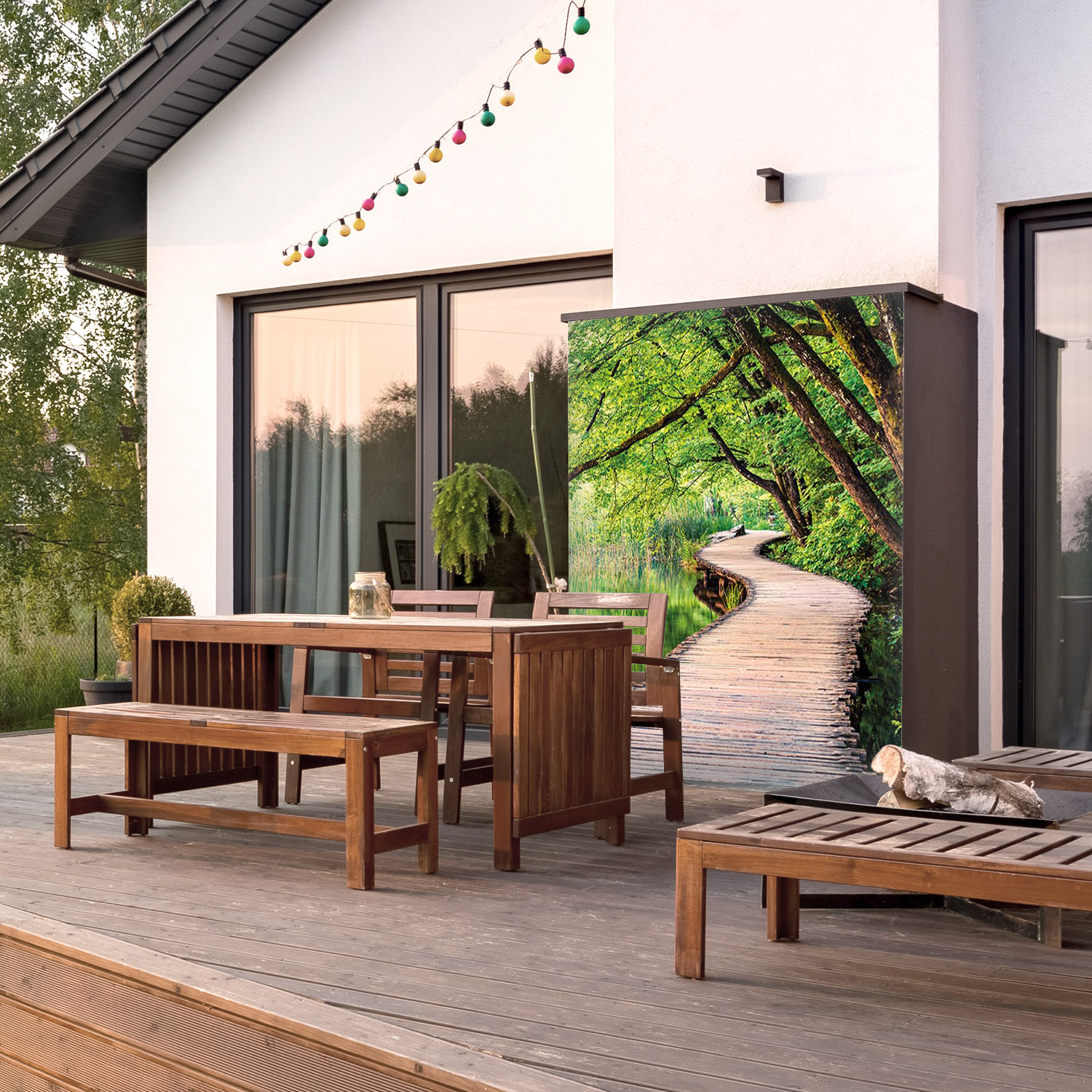 Wandverkleidung für den Outdoorbereich mit Wald V4 Motiv