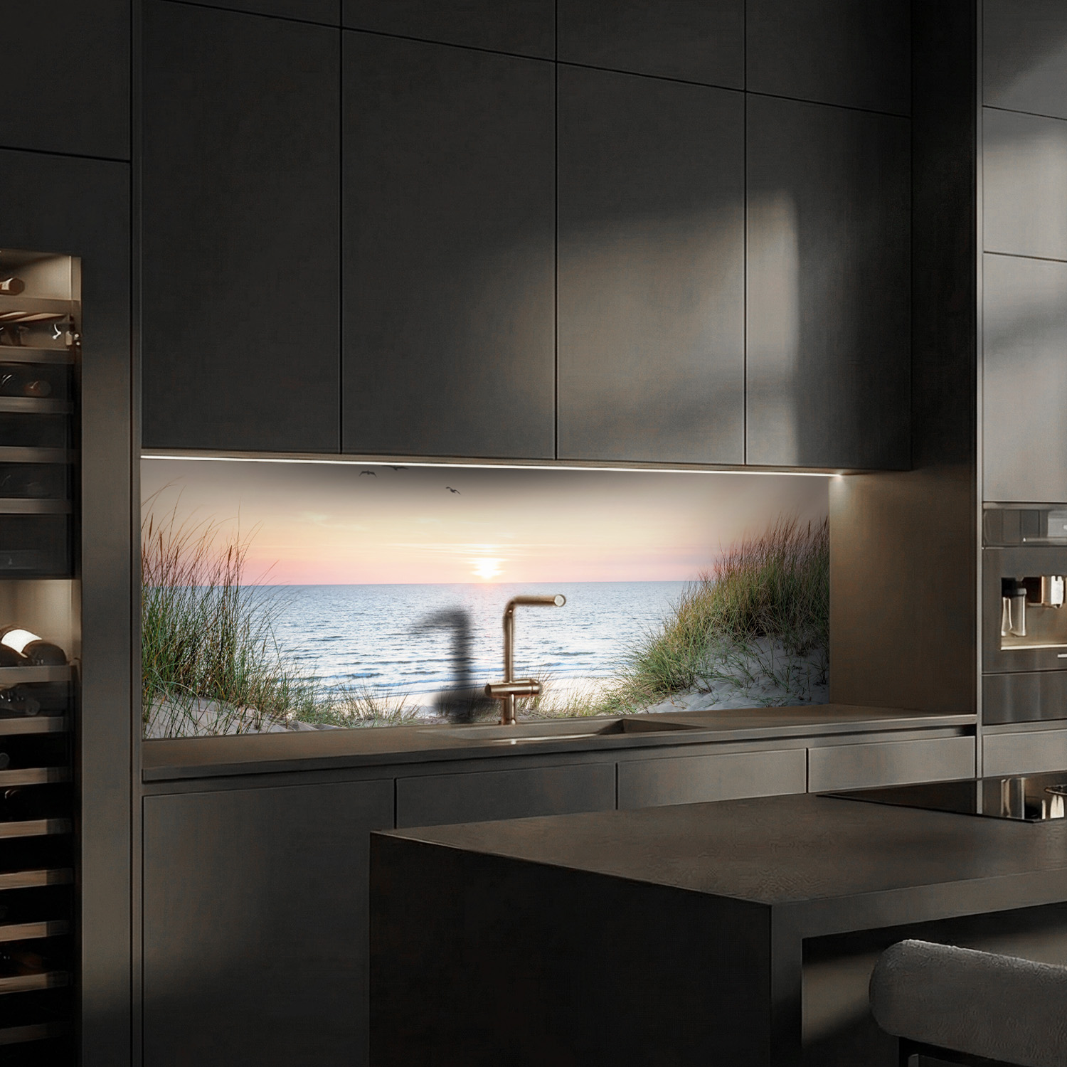 Küchenrückwand mit Dünengras V5 Motiv als Fliesenersatz und Spritzschutz