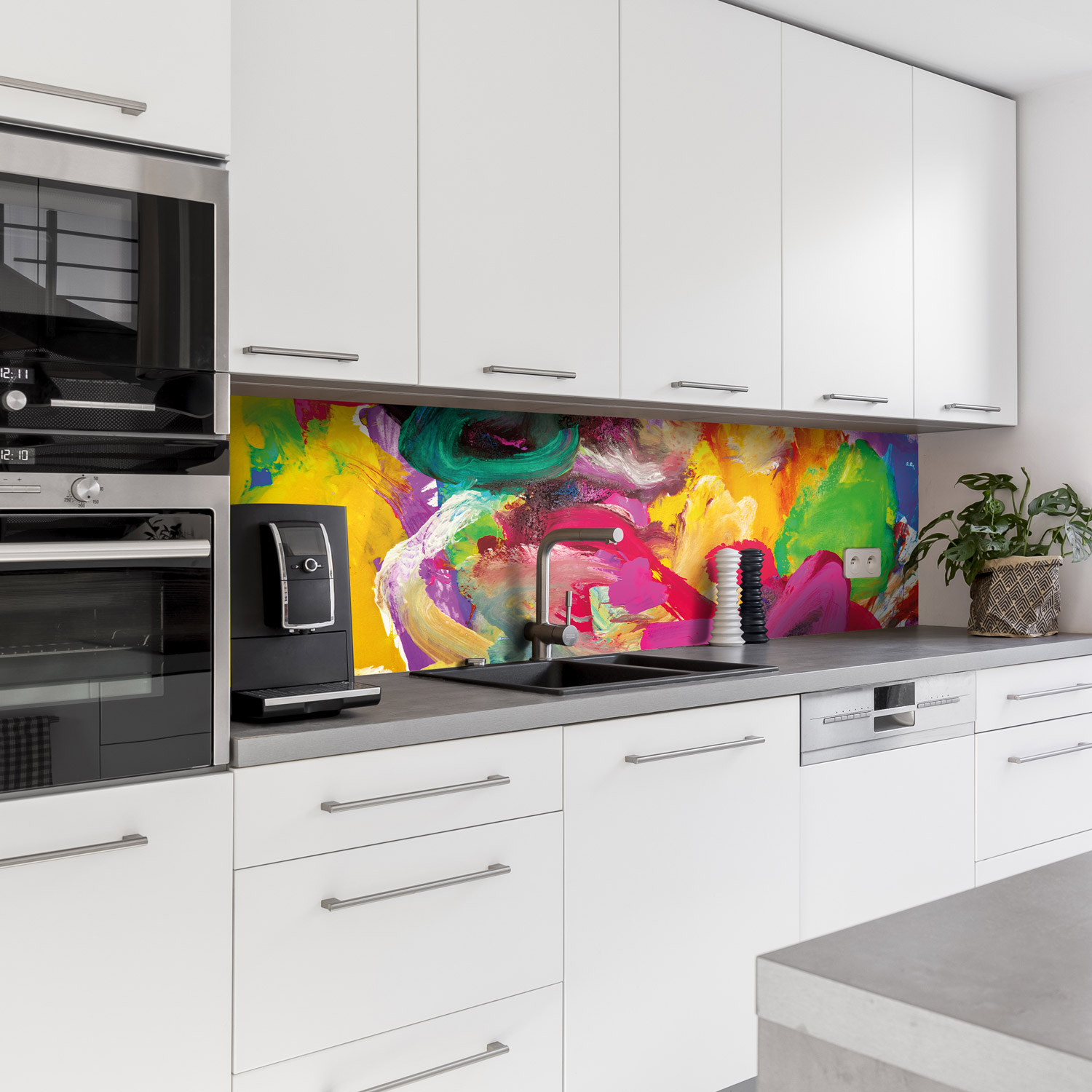 Küchenrückwand mit Kunst V1  Motiv als Fliesenersatz und Spritzschutz