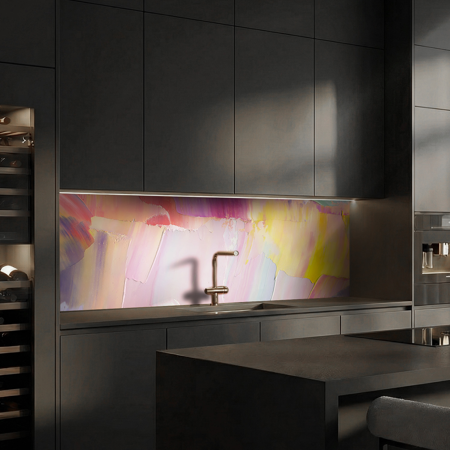 Küchenrückwand mit Kunst V2  Motiv als Fliesenersatz und Spritzschutz