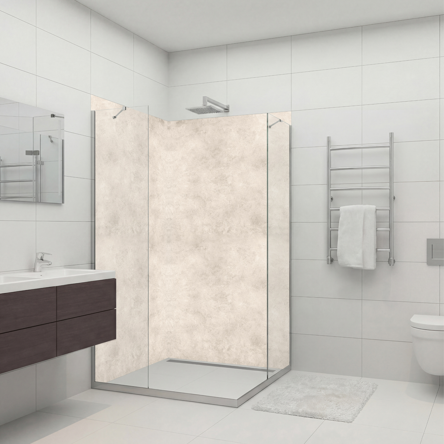 Duschrückwand mit Beton V6 Motiv, als Badrückwand zum Fliesenersatz