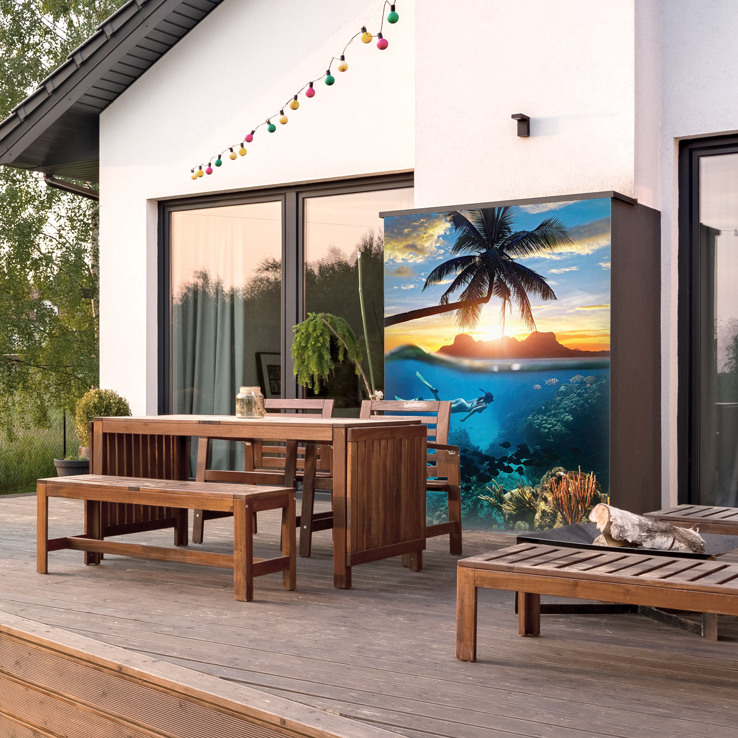 Wandverkleidung für den Outdoorbereich mit Ozean V3 Motiv