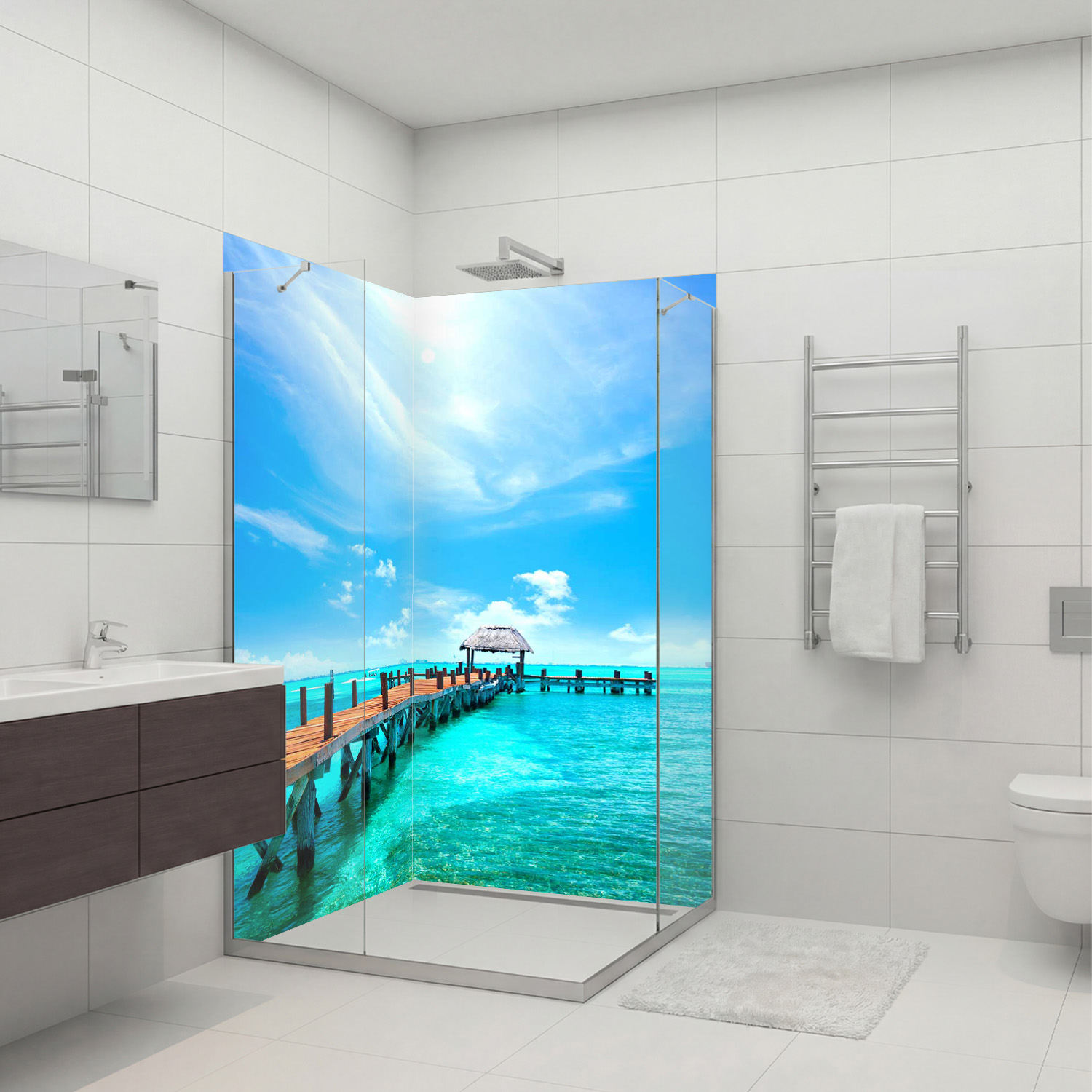 Duschrückwand mit Ozean V6 Motiv, als Badrückwand zum Fliesenersatz