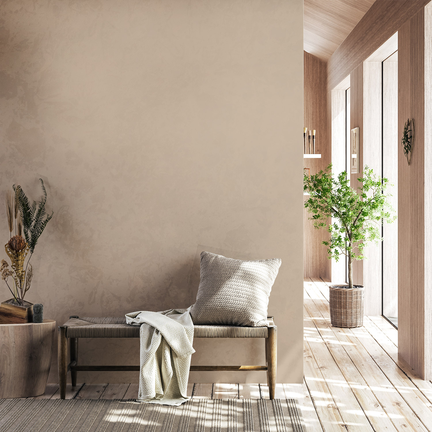Wandverkleidung für den Flur in Taupe Unifarbe Wandverkleidung für den Flur in Taupe Unifarbe