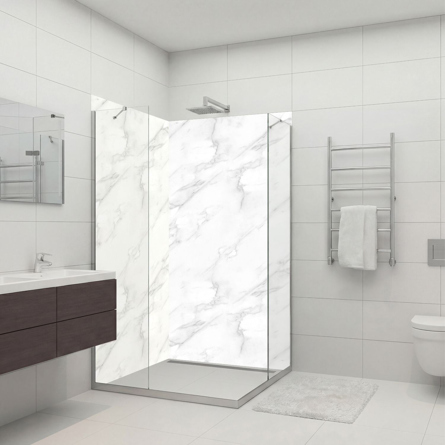 Duschrückwand mit Marmor V4 Motiv, als Badrückwand zum Fliesenersatz