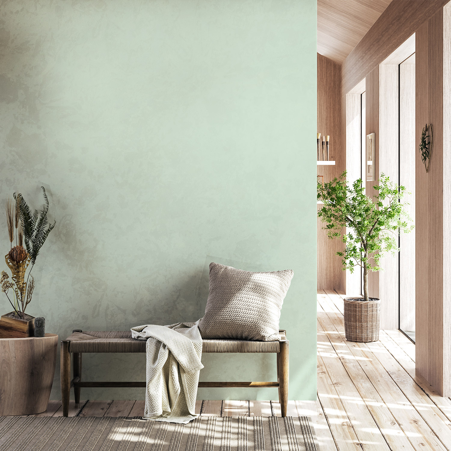 Wandverkleidung für den Flur in Mint Unifarbe Wandverkleidung für den Flur in Mint Unifarbe