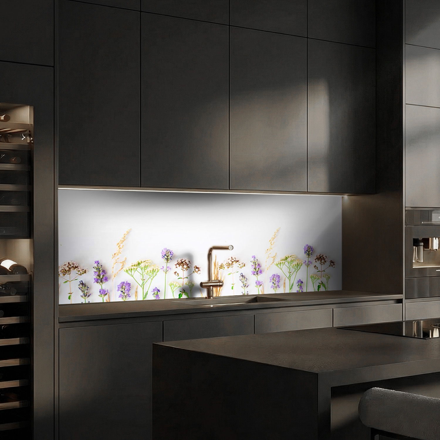 Küchenrückwand mit Blumen V2 Motiv als Fliesenersatz und Spritzschutz